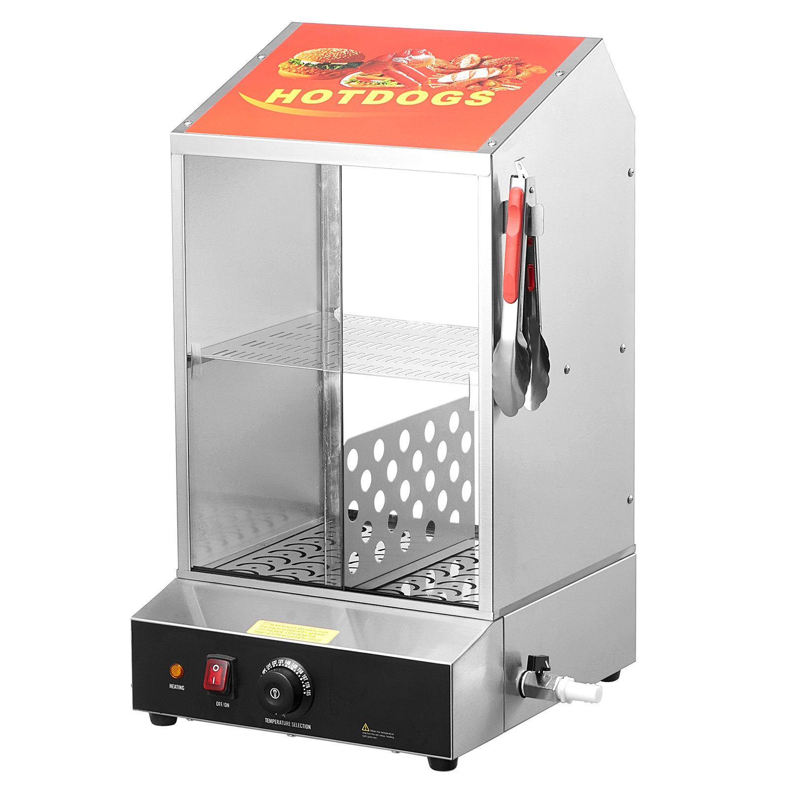 40L Commercial Hot Dog Bun Steamer 2-Tier Electric Warmer Display Slide Doors