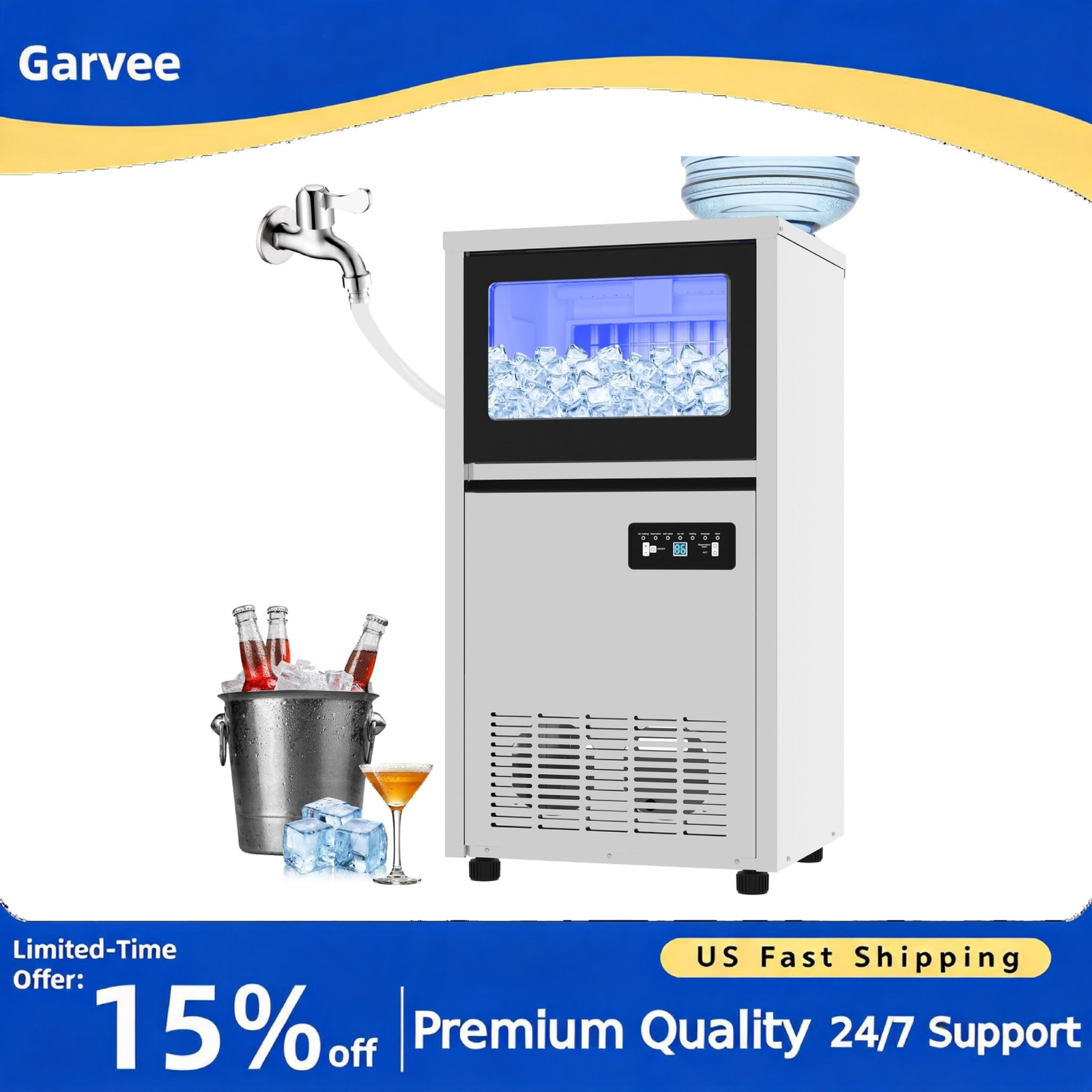 Under Counter Commercial Ice Maker 130 Lbs Stainless Steel Bar Ice Cube Machine