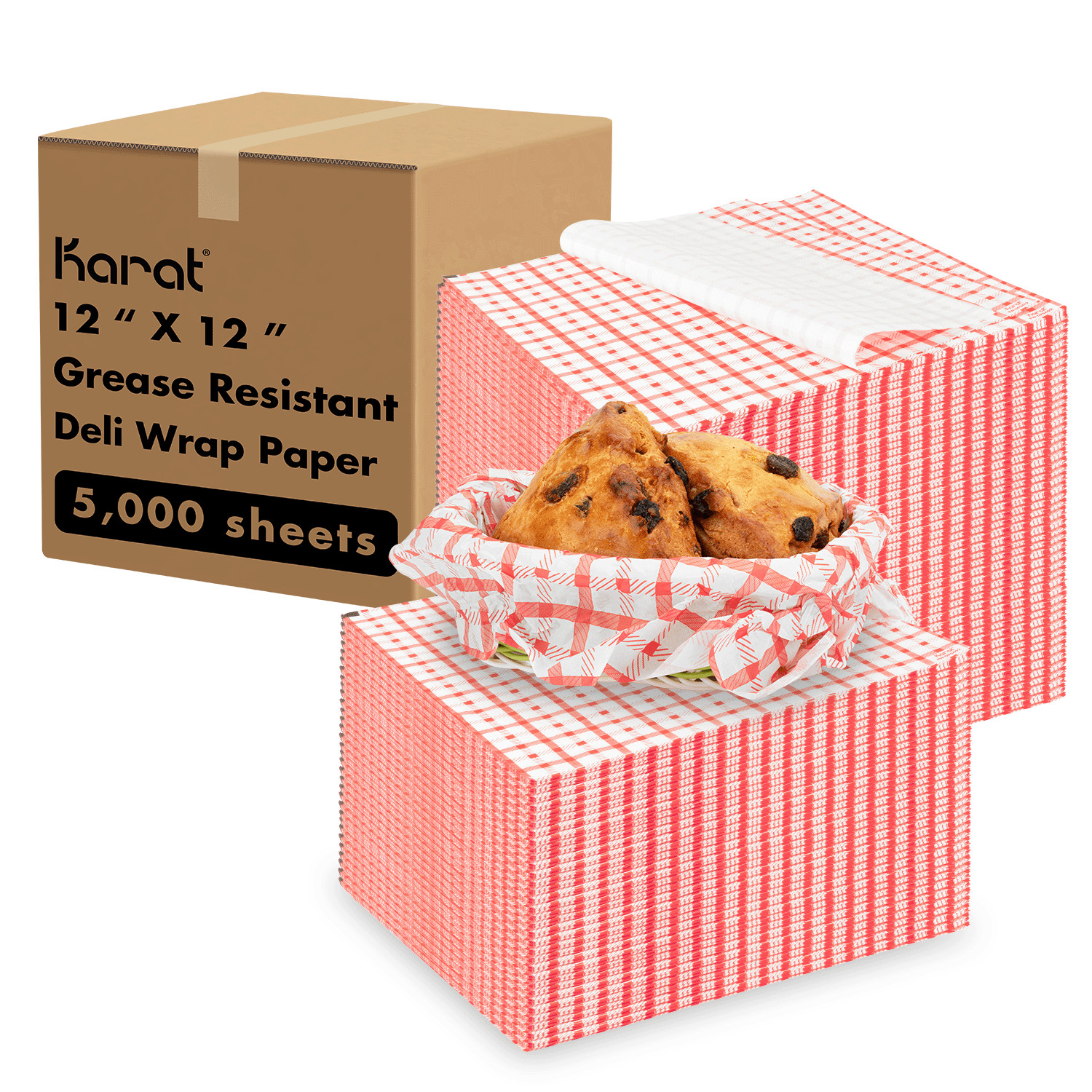 Karat 12″ x 12″ Deli Wrap / Paper Liner Sheets – Shepherd’s Check – 5,000 pcs,