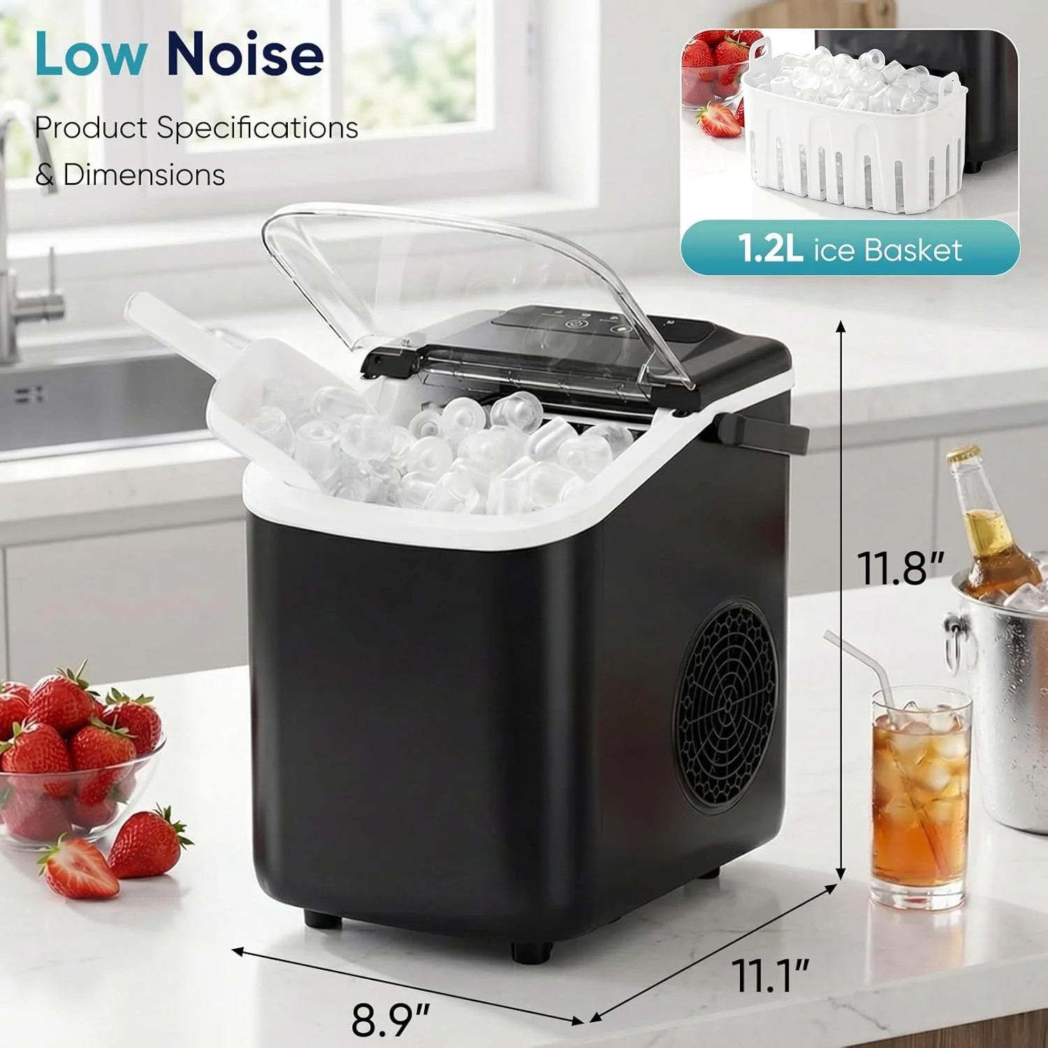 Ice Maker Countertop Machine Portable 26lbs 9 Bullet Ice Cubes Kitchen Scoop