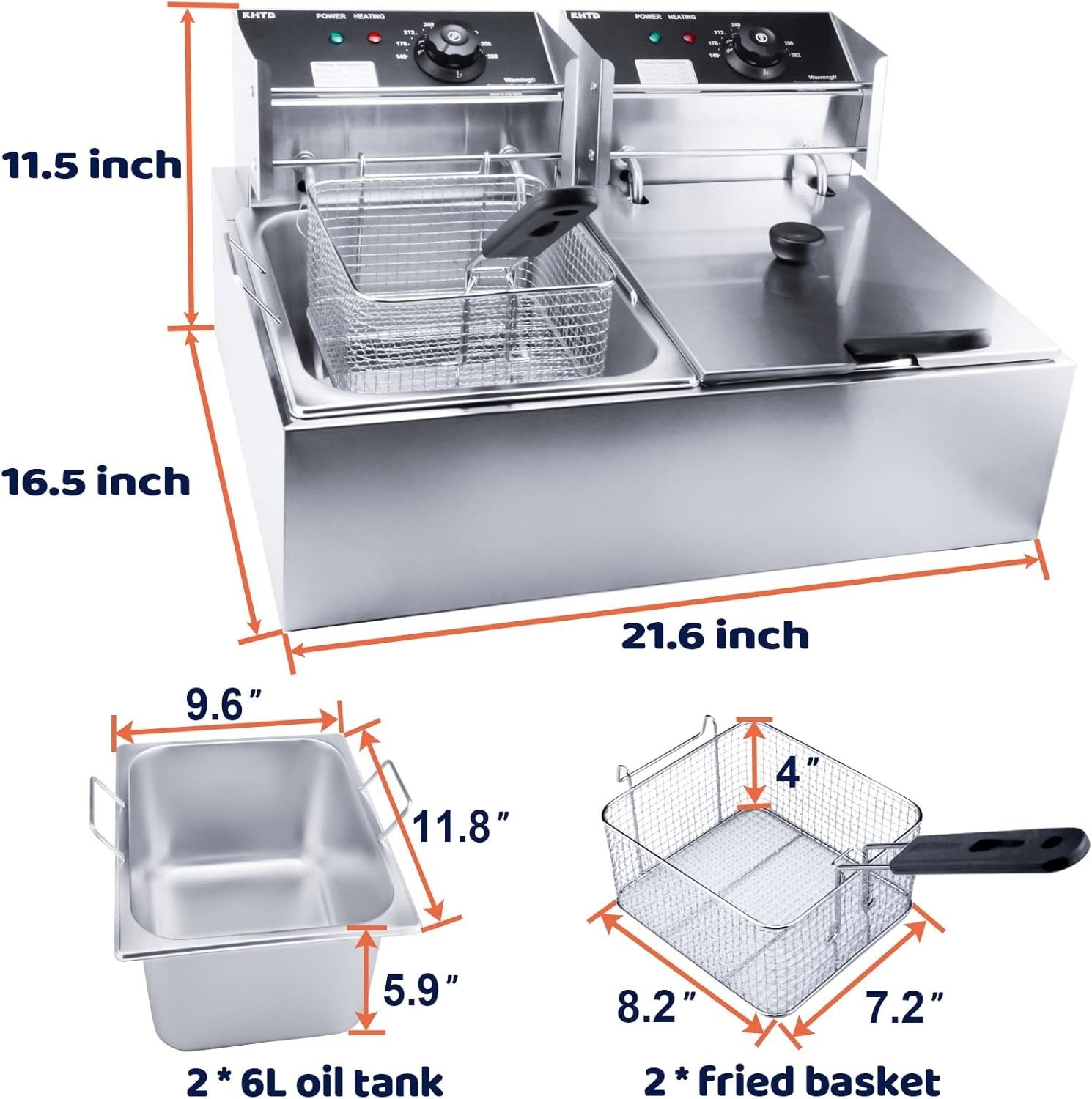 Commercial Countertop Deep Fryer, 3400W Stainless Steel