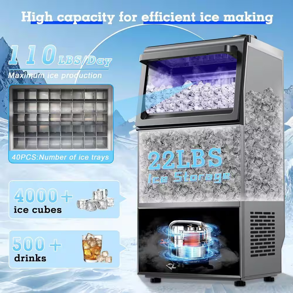 13.78 In. 110 Lbs./Day Commercial Freestanding/Built-In Full Size Cubes Ice Make