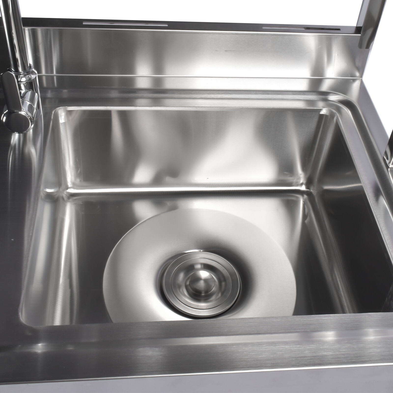 39.4in Stainless Steel Utility Right Sink Single Bowl Sink w/ Shelves Drainboard