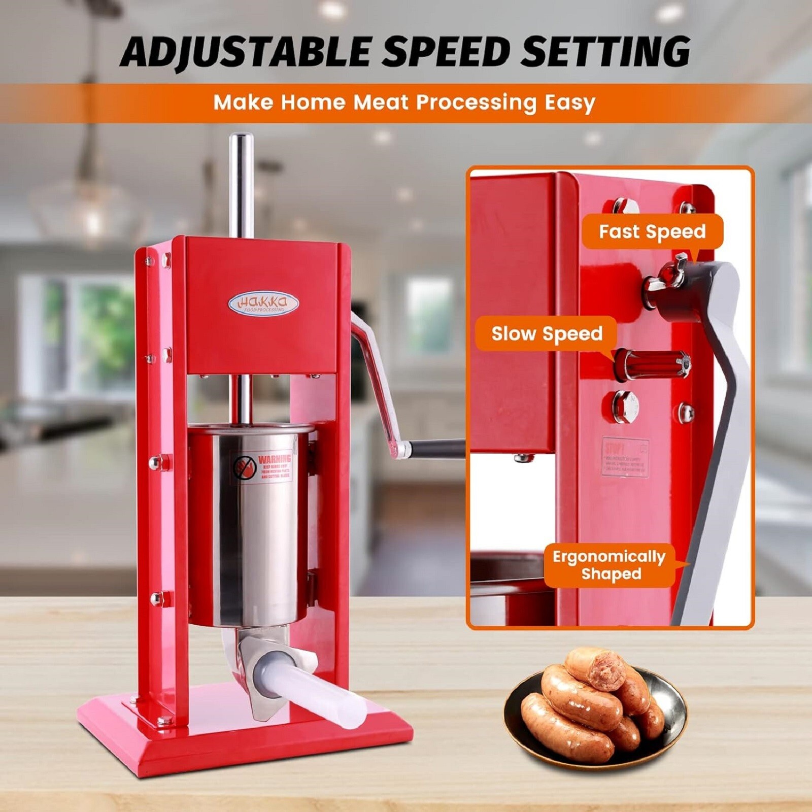 Hakka 3L 7Lbs Sausage Stuffer 2 Speed Stainless Steel Vertical Meat Filler Maker