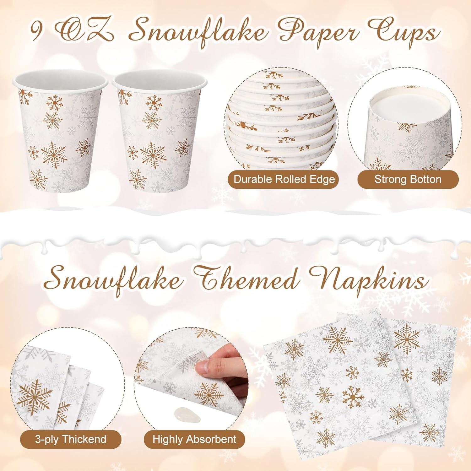 210 Pcs Winter Snowflake Paper Plates and Napkins Set Winter Wonderland Birthday