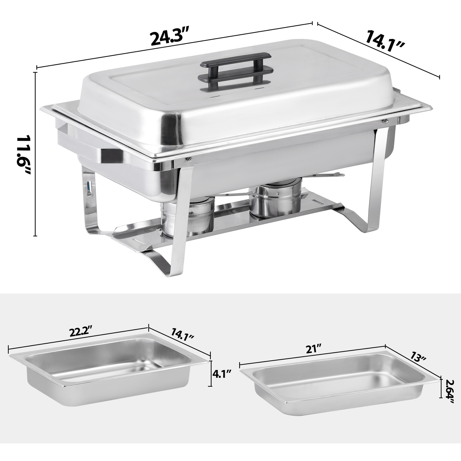 4 Pack Chafing Dish High Grade Stainless Steel Chafer Complete Set Silver 8QT