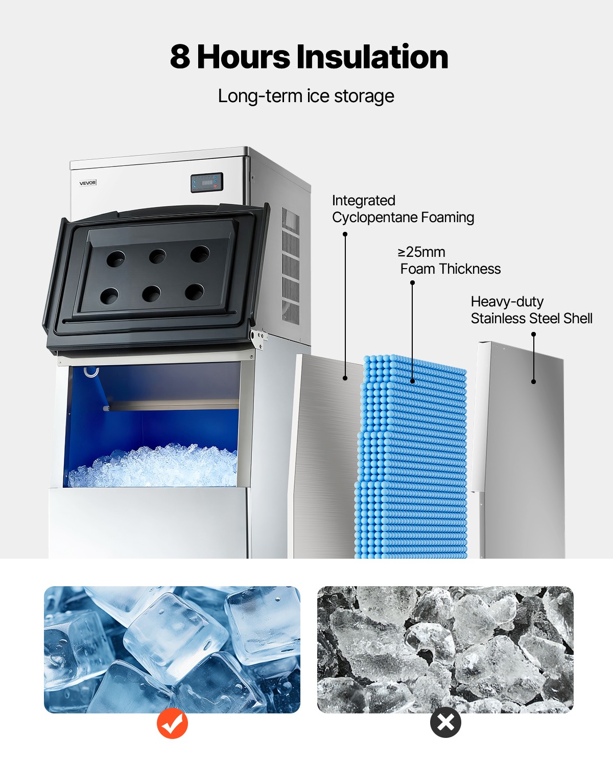 VEVOR Commercial Ice Maker 450LBS/24H with 250LBS Storage Bin Auto Self-Cleaning