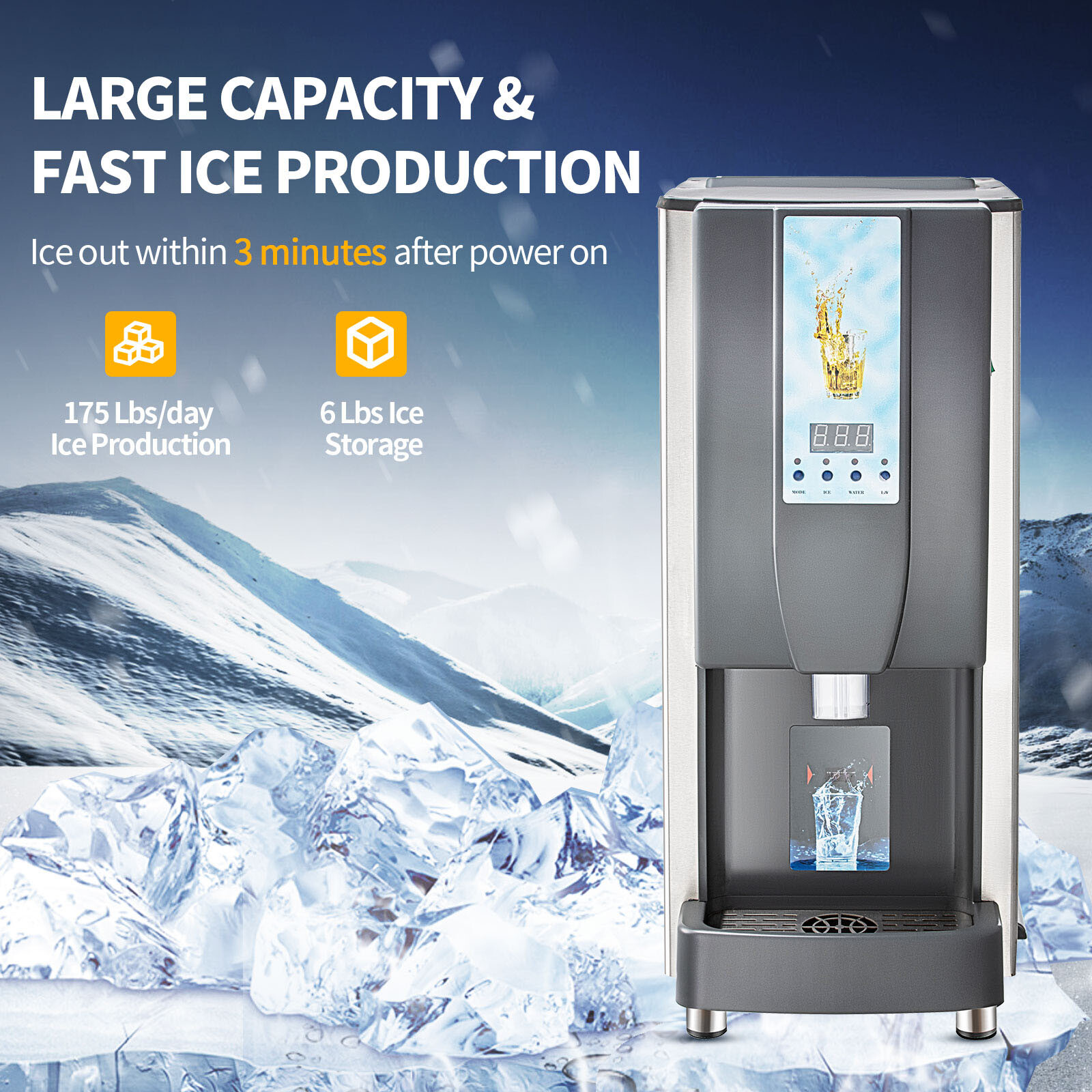TECSPACE All New Commercial 110V 550W 175LBS/24H Intelligent Sensing Ice Machine