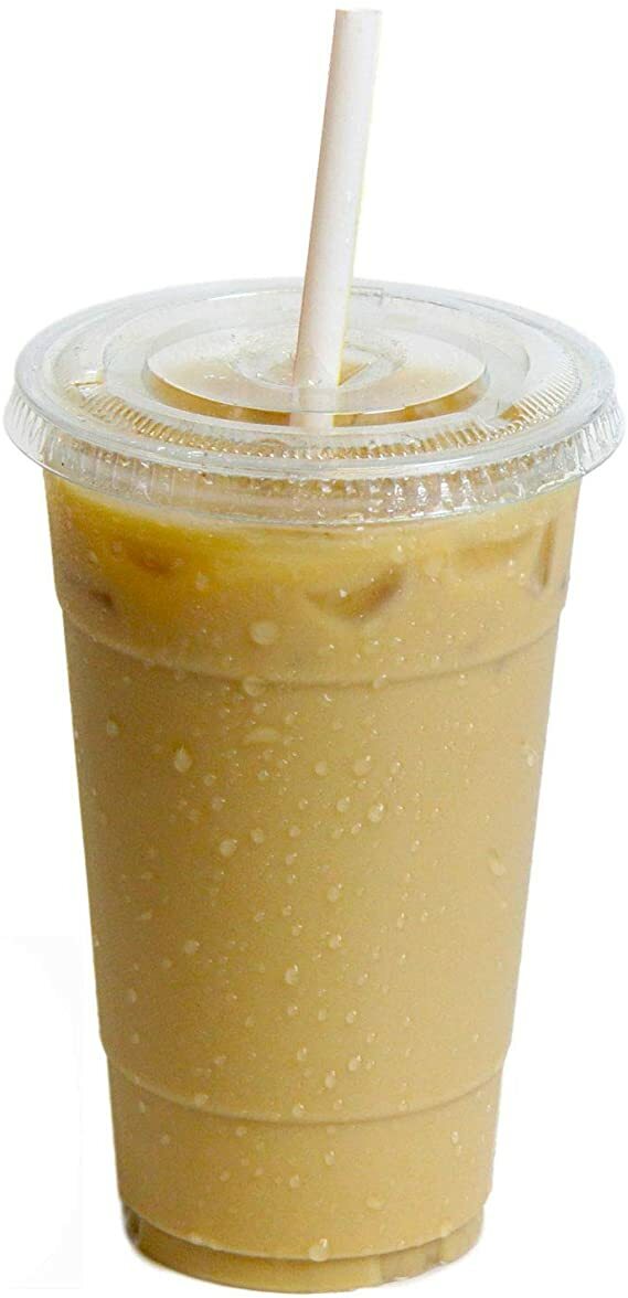 Clear Plastic PET Cups with Flat Lids with Straw for All Kinds of Beverages
