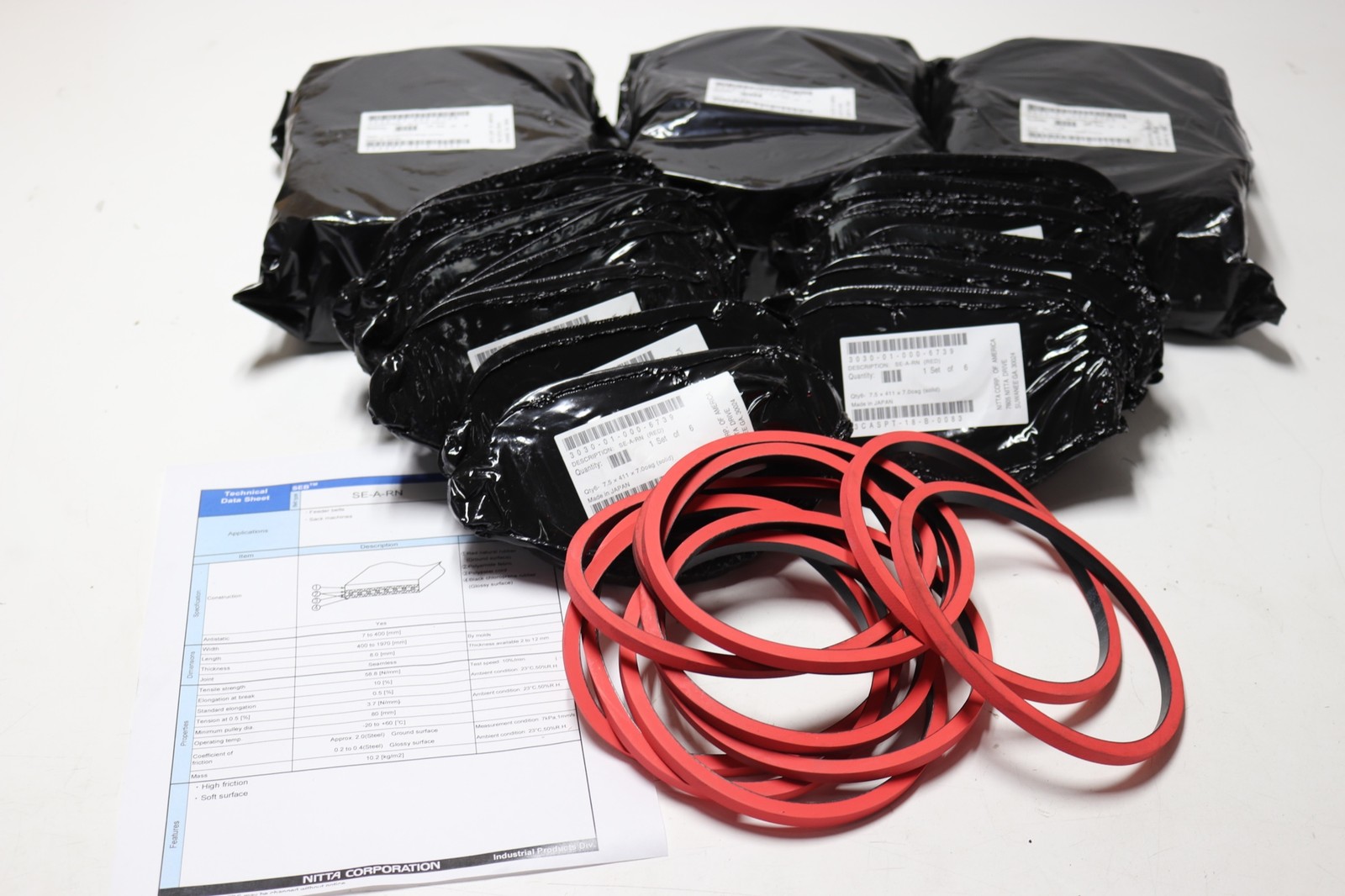 274x Lot Nitta SE-A-RN Red Conveyor Mail Processing Feeder Belts 7.5x411x7.0oag