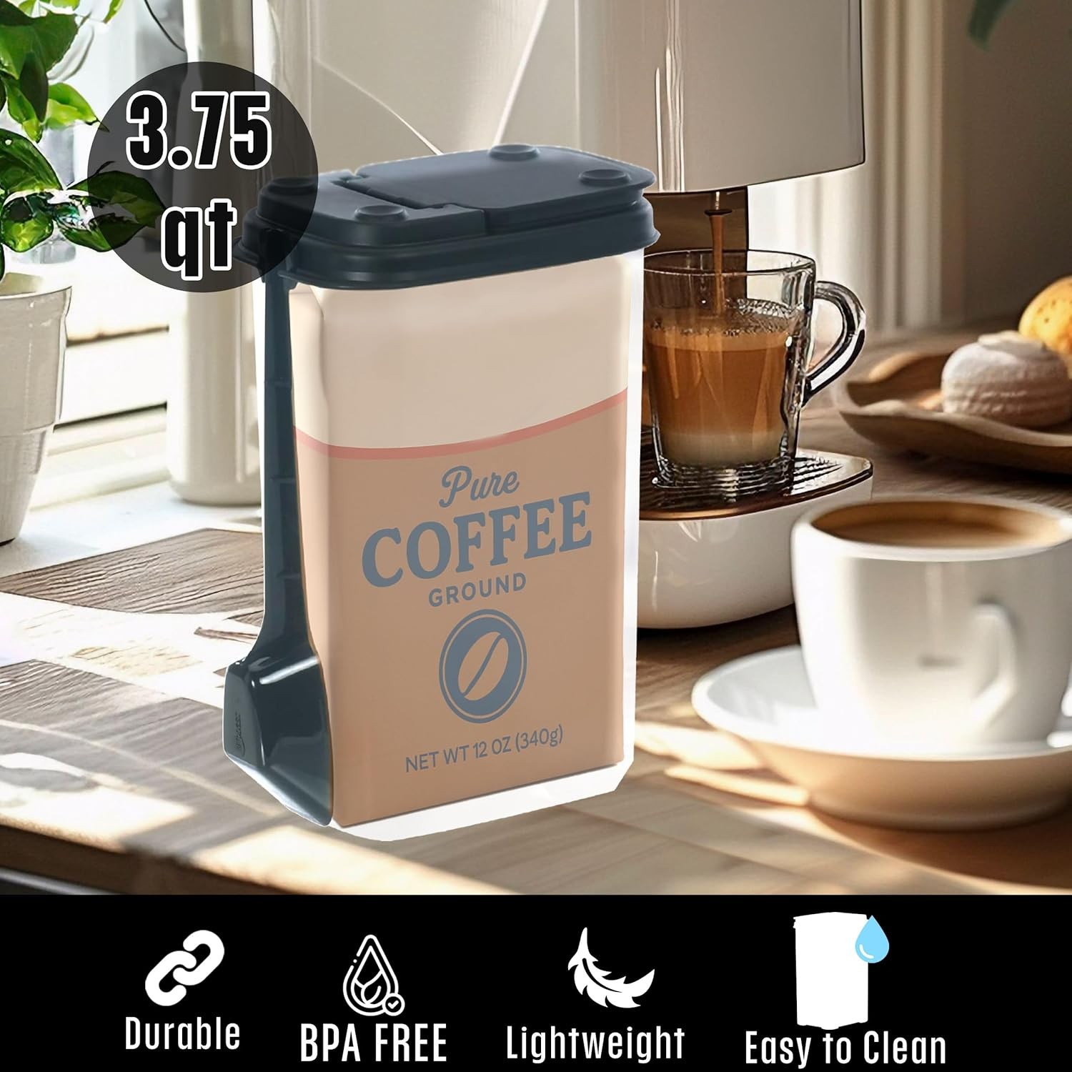 Coffee Bean Storage Container – Canister With Spoon, Suitable for Whole Beans &