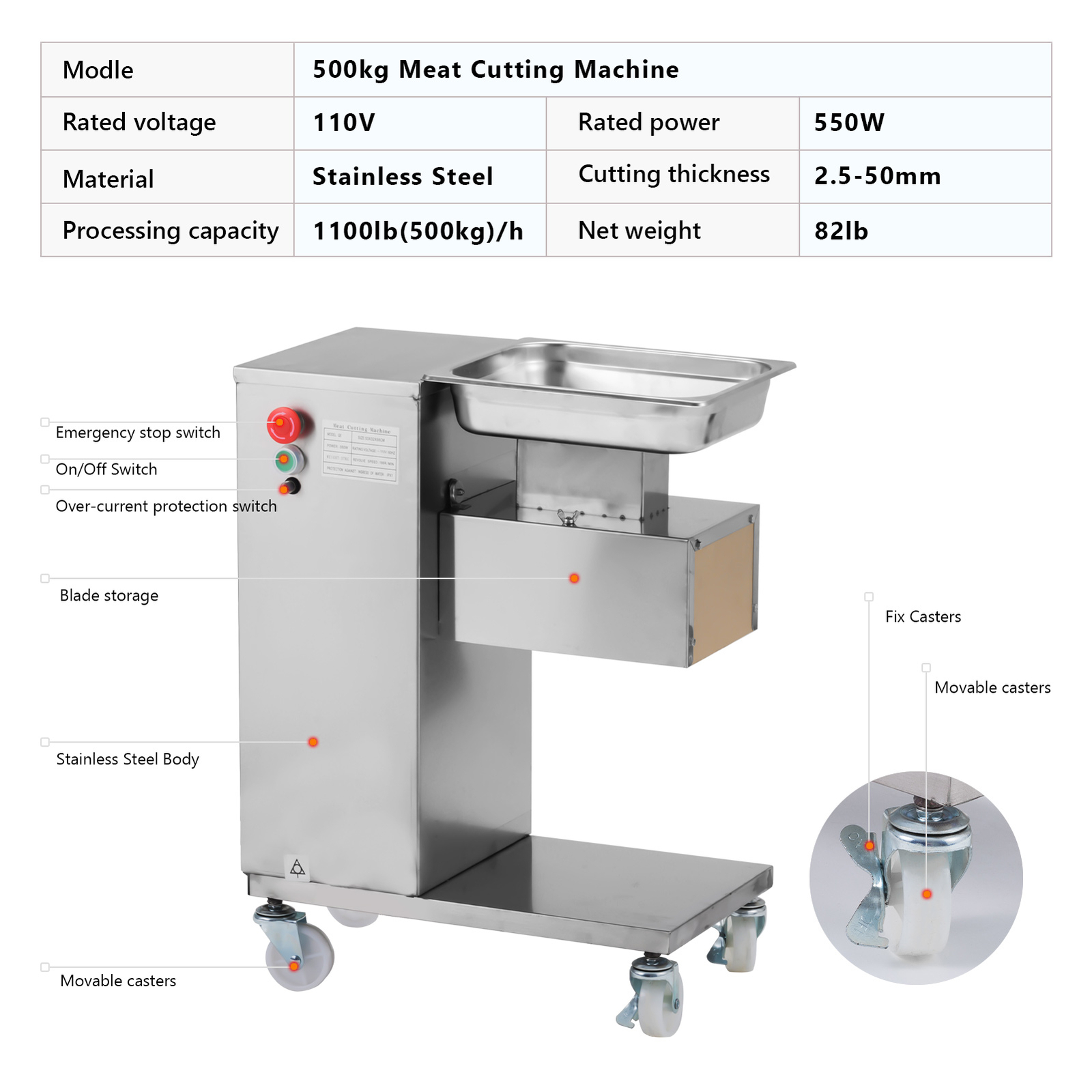 Meat Cutting Machine with One Blade 500KG Output Cutter Meat Dicer Slicer New