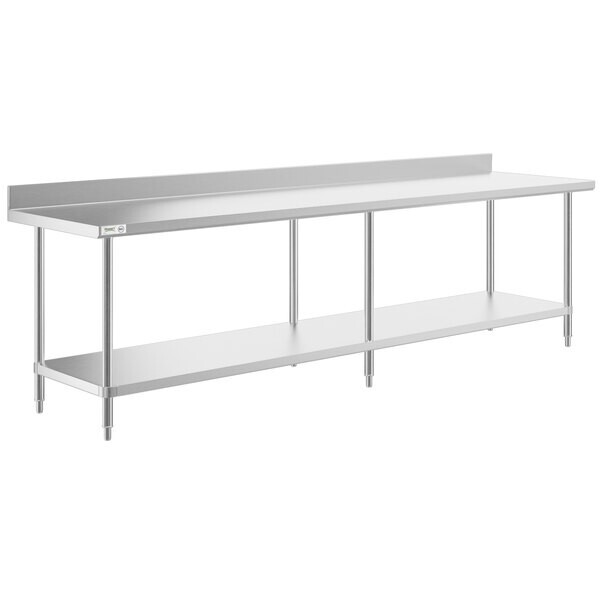 30″W x 120″L 14G Stainless Steel Work Restaurant Table w/Backsplash & Undershelf