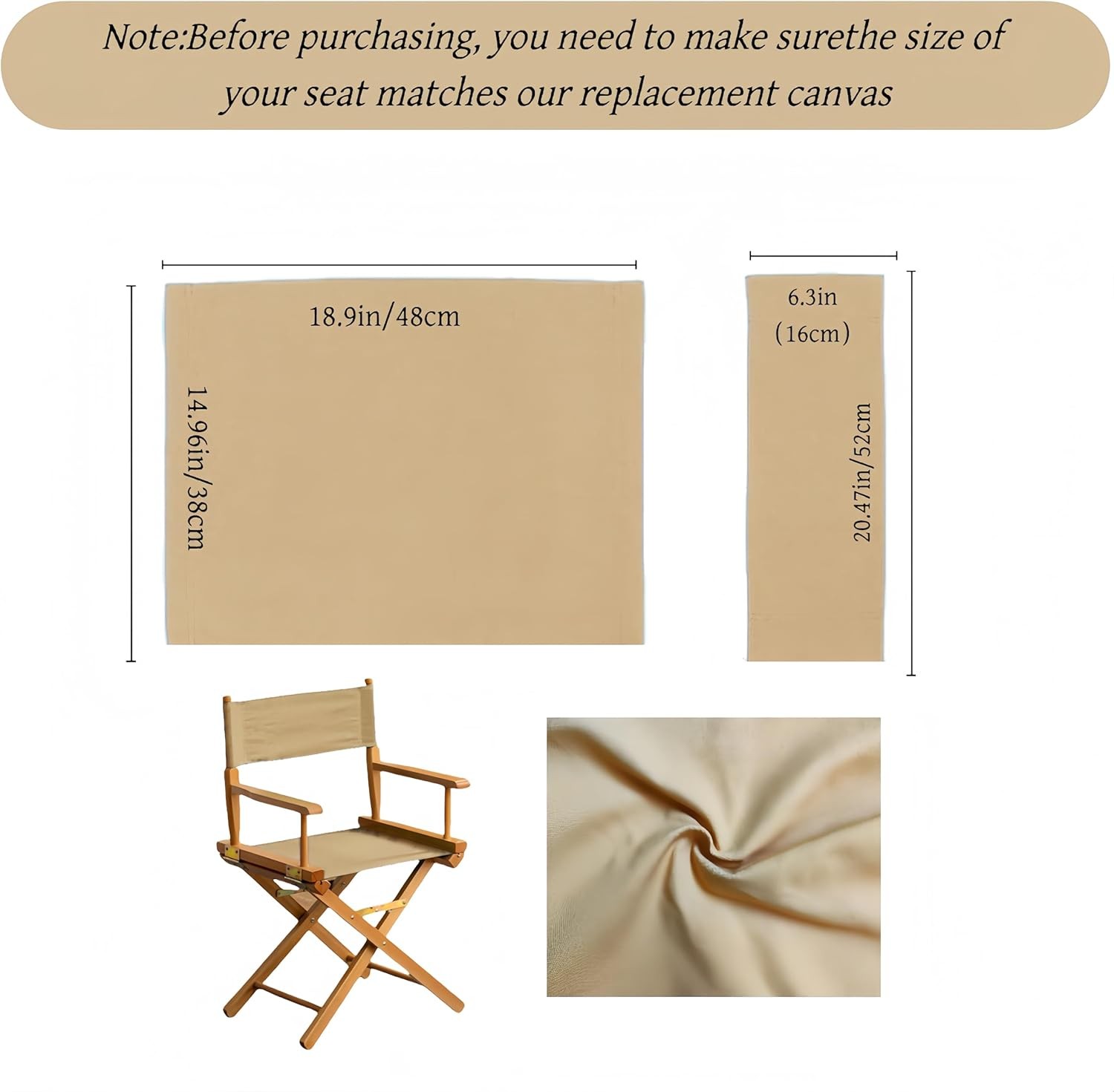 1 Set Director Chair Canvas Replacement with Wood Stick,18.9»L X 15»W Portable