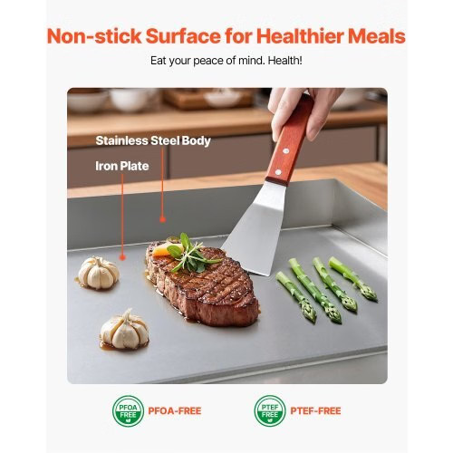 Commercial Electric Griddle, 1750W, 122-570°F Adjustable Temp Control, Stainles