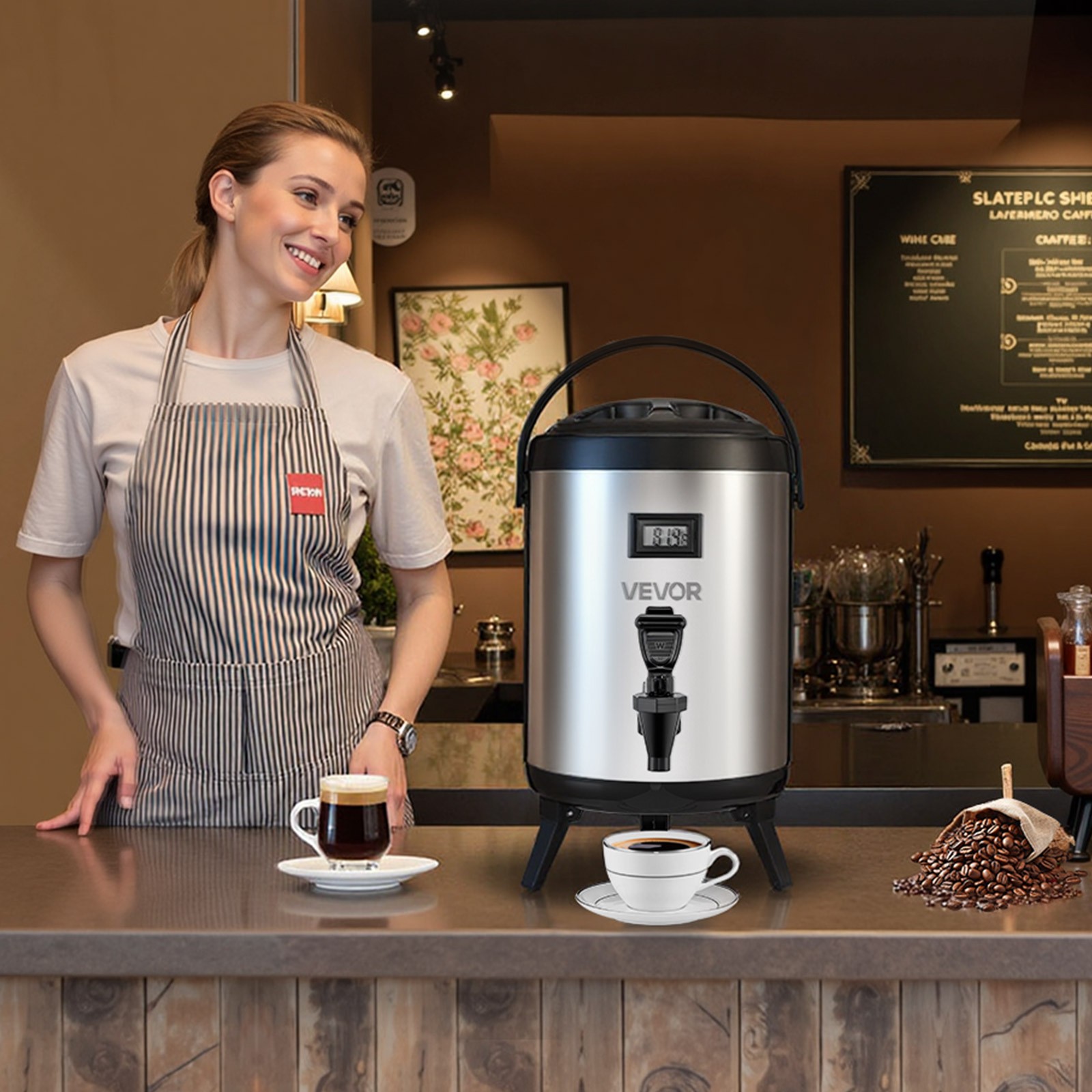 VEVOR Insulated Beverage Dispenser for Hot & Cold Drinks 1.5 Gal Stainless Steel