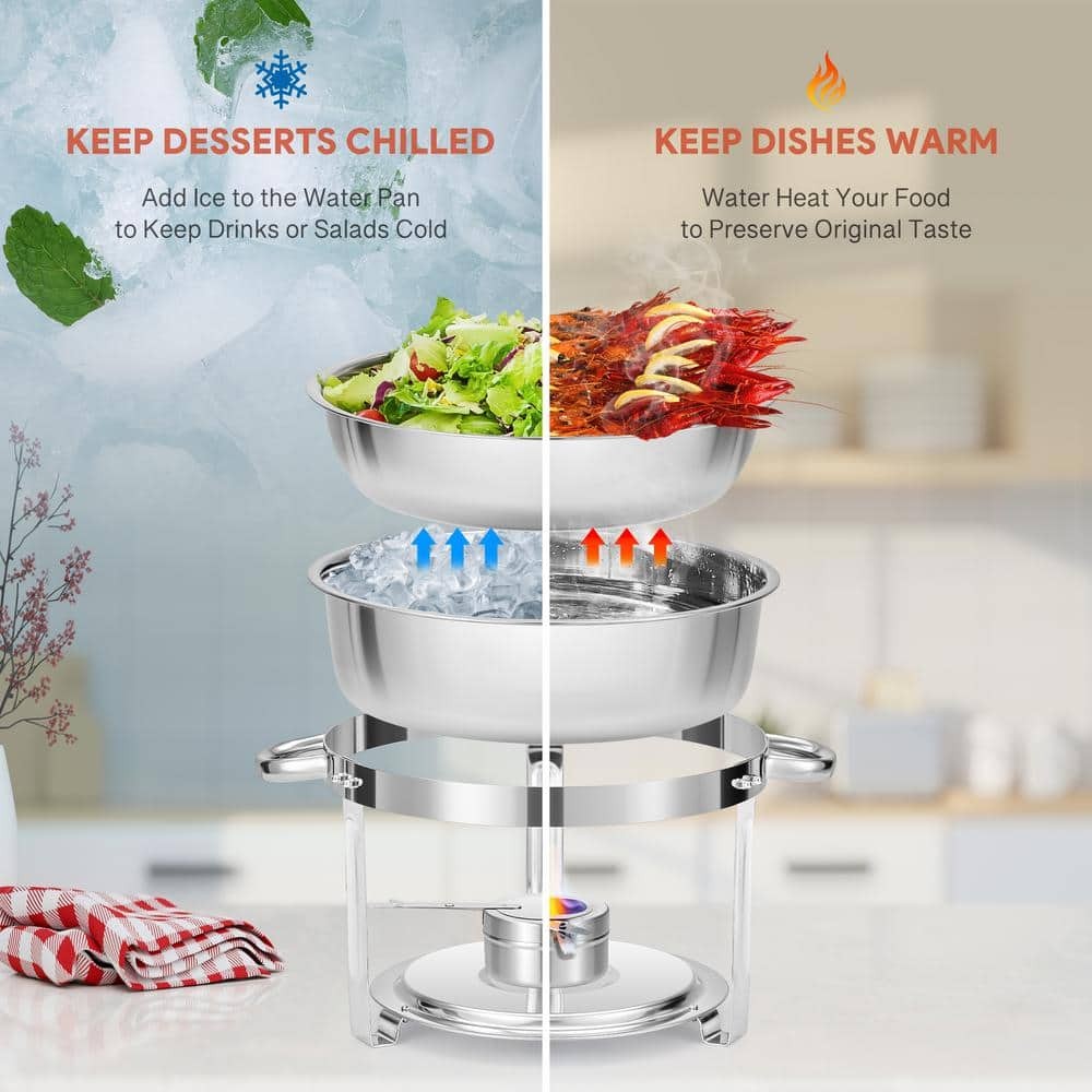 Wilprep 4-Pack 6 qt. Stainless Steel Round Chafing Dishes Buffet Set