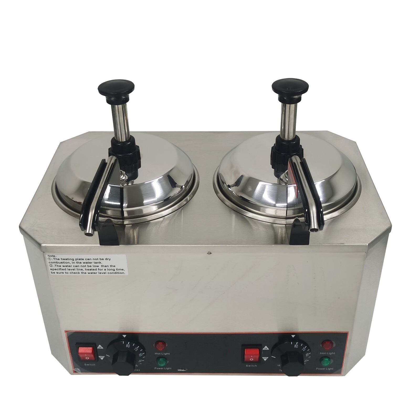 Pump Type Electric Sauce Warmer 2L * 2 Pots Condiment Dispenser Stainless Steel