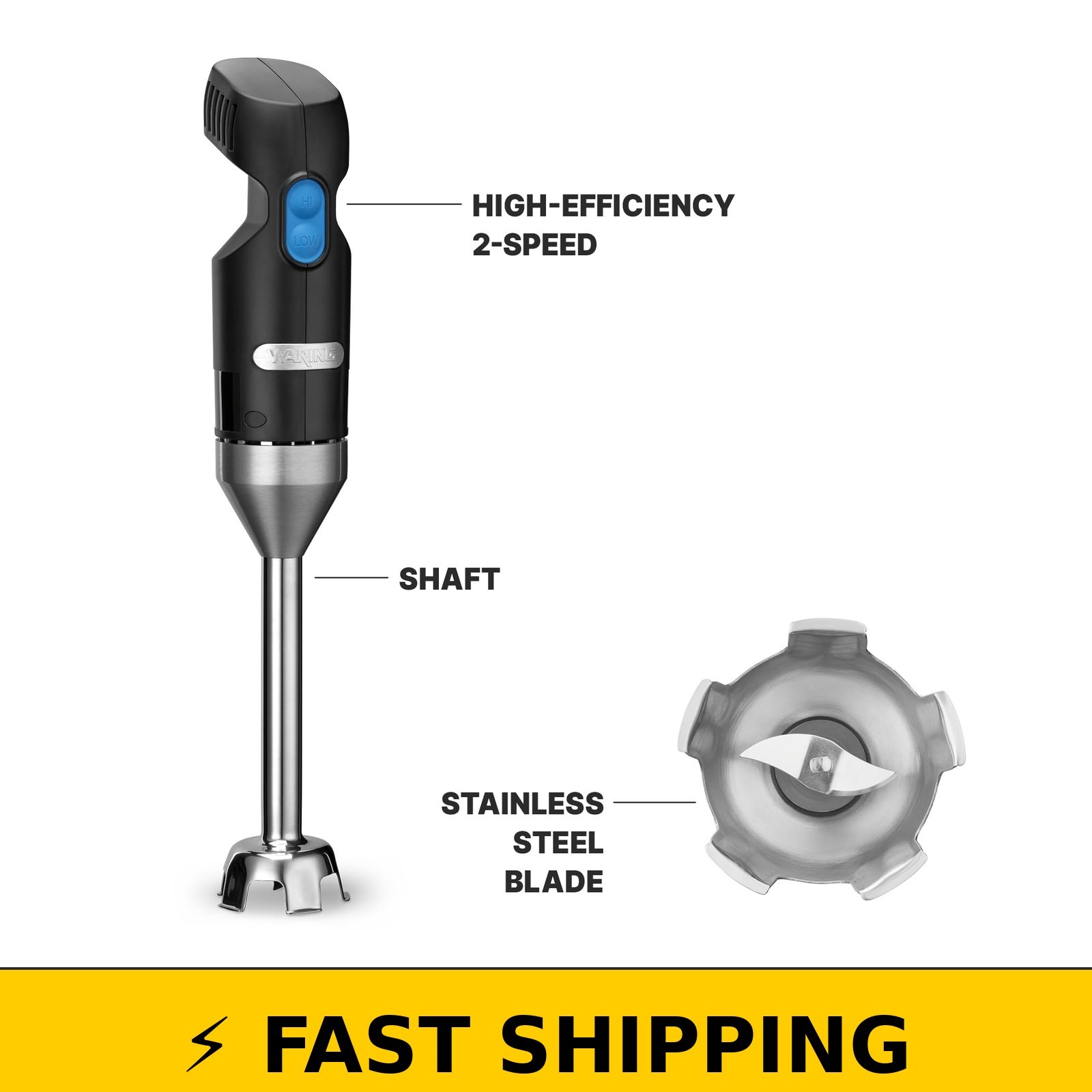 Waring Commercial Quik Stix Immersion Blender WSB35, 2-Speed, 7 in Shaft