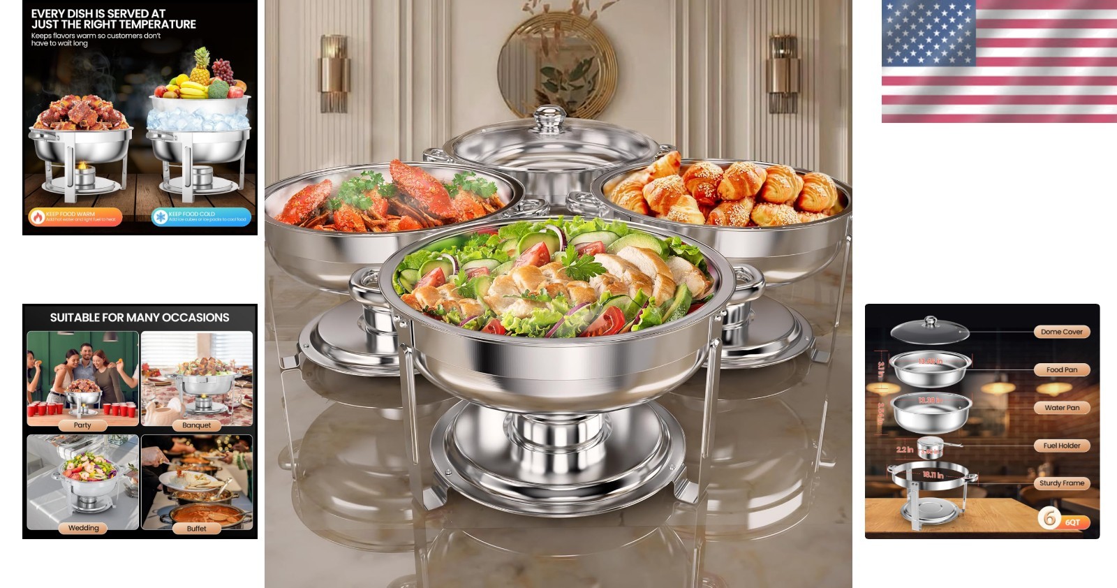 Buffet Chafing Dishes Set 4 Pack Stainless Steel Food Warmers for Parties