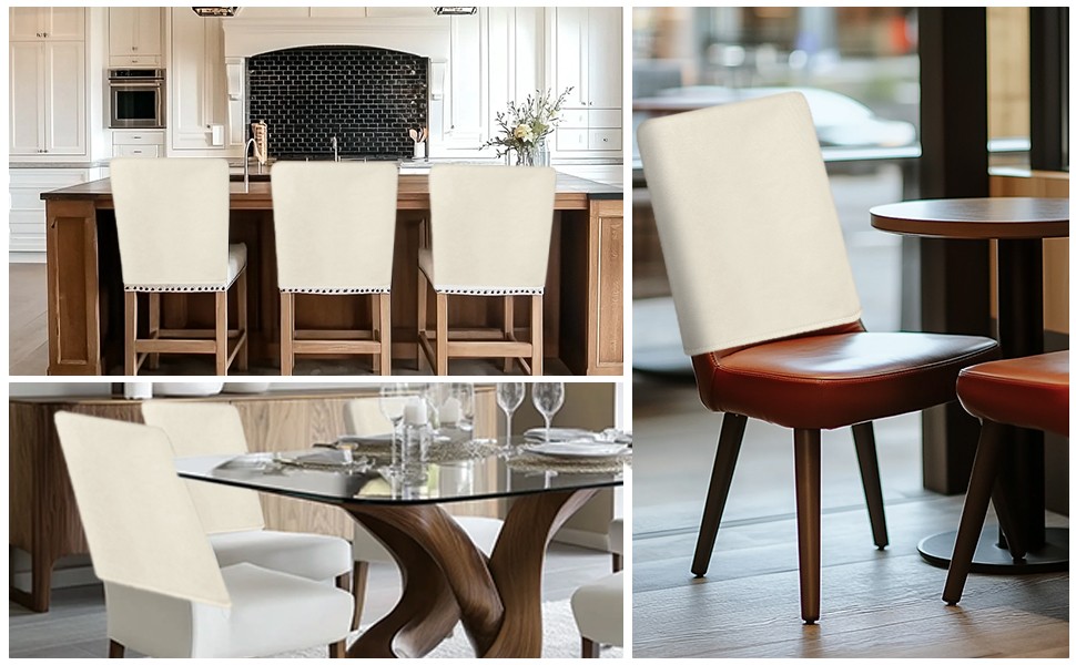 Cream Beige Chair Back Covers for Dining Room, Farmhouse Solid Cream Color Linen