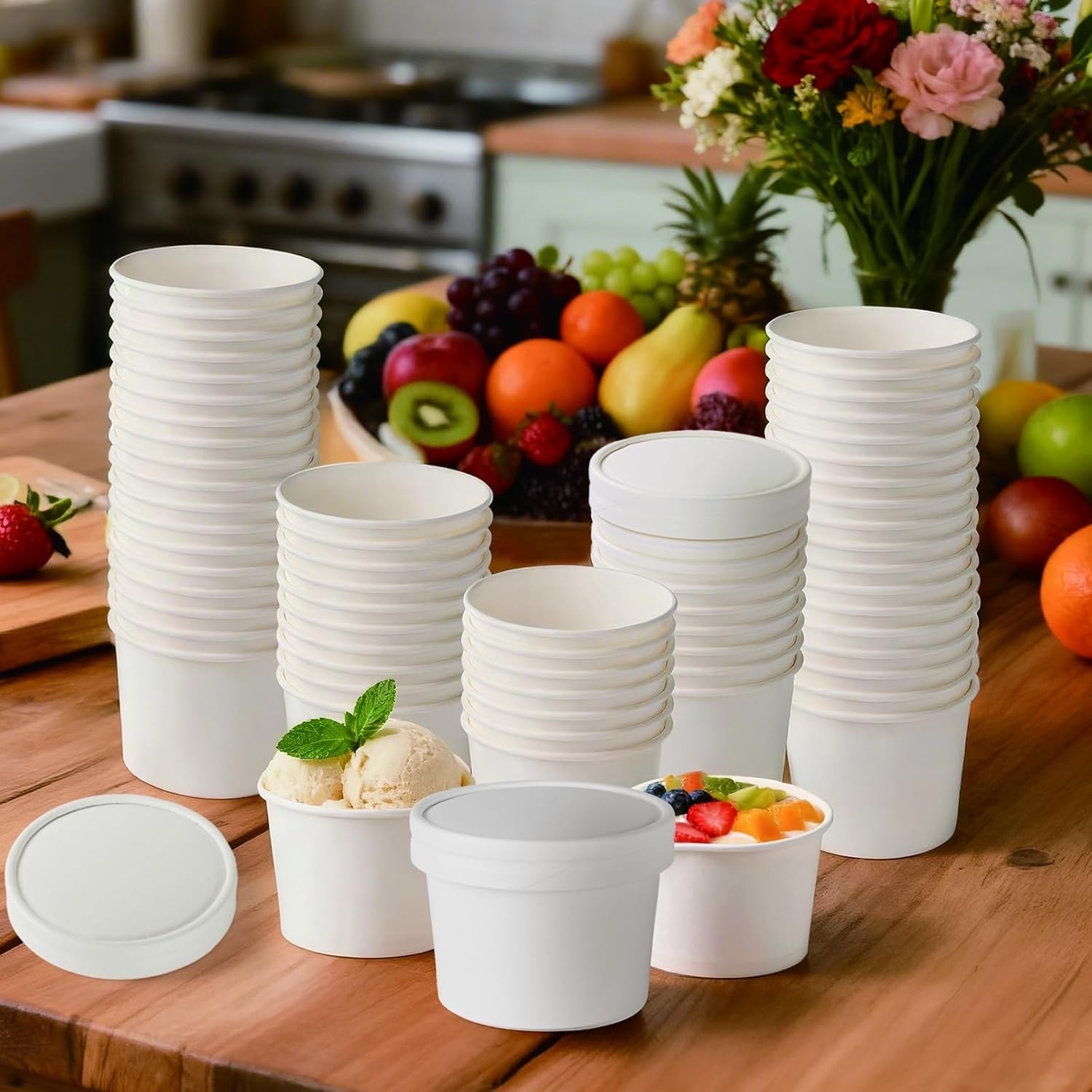 Frozen Dessert Supplies – 100 Ice Cream Cups with Lids
