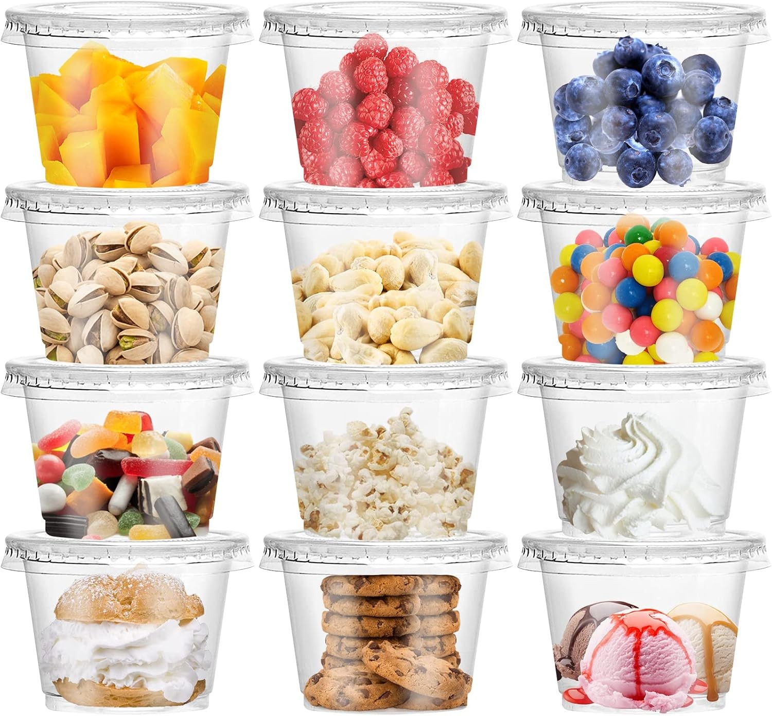 50 Pack 8 OZ Disposable Plastic Cups with Lids,Clear Portion Cups with Flat Lids