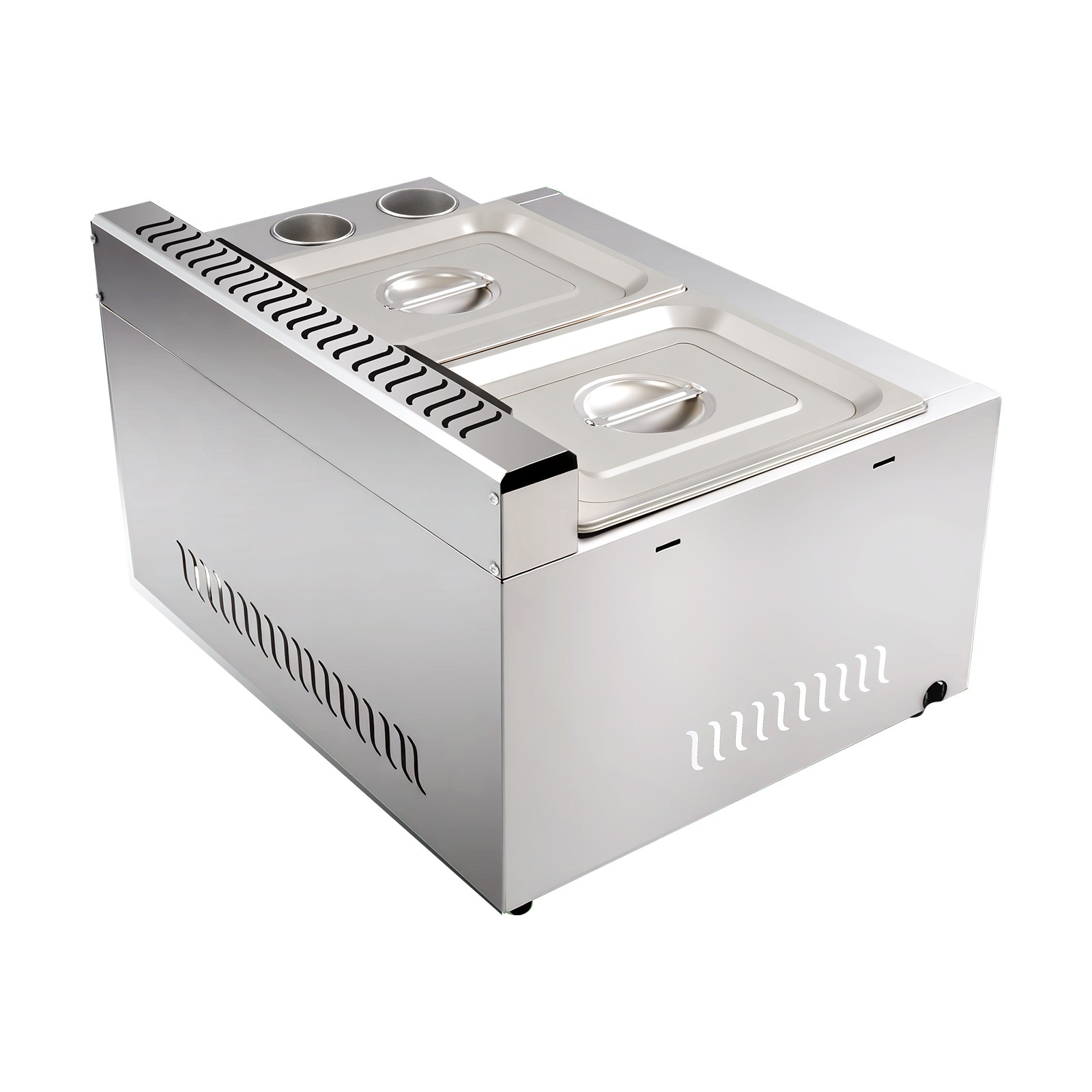 23.74*18.11*13.18″ Silver Commercial Dual Tank Kitchen Deep Fryer W/ Basket& Lid