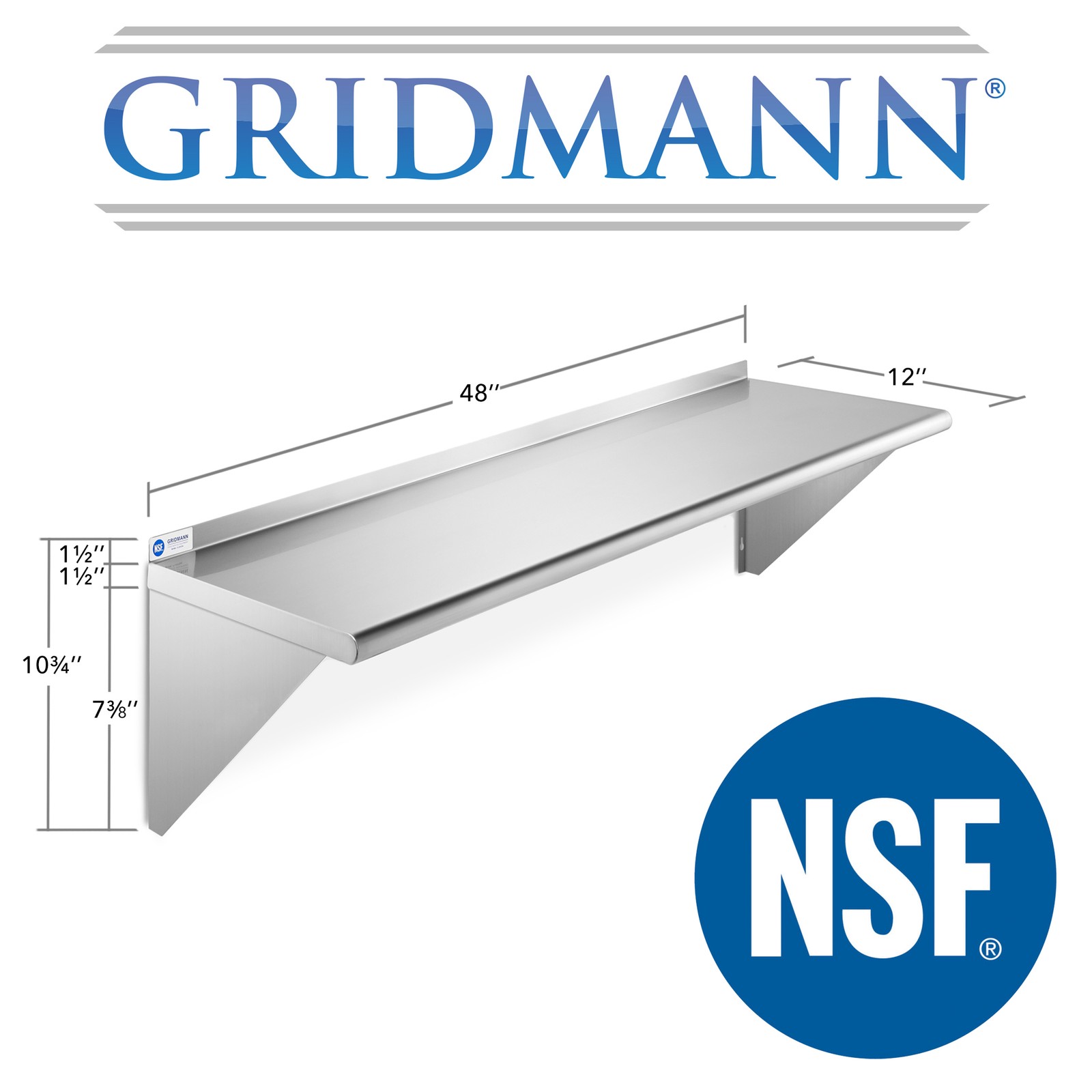 NSF Stainless Steel 12″ x 48″ Commercial Kitchen Wall Shelf Restaurant Shelving