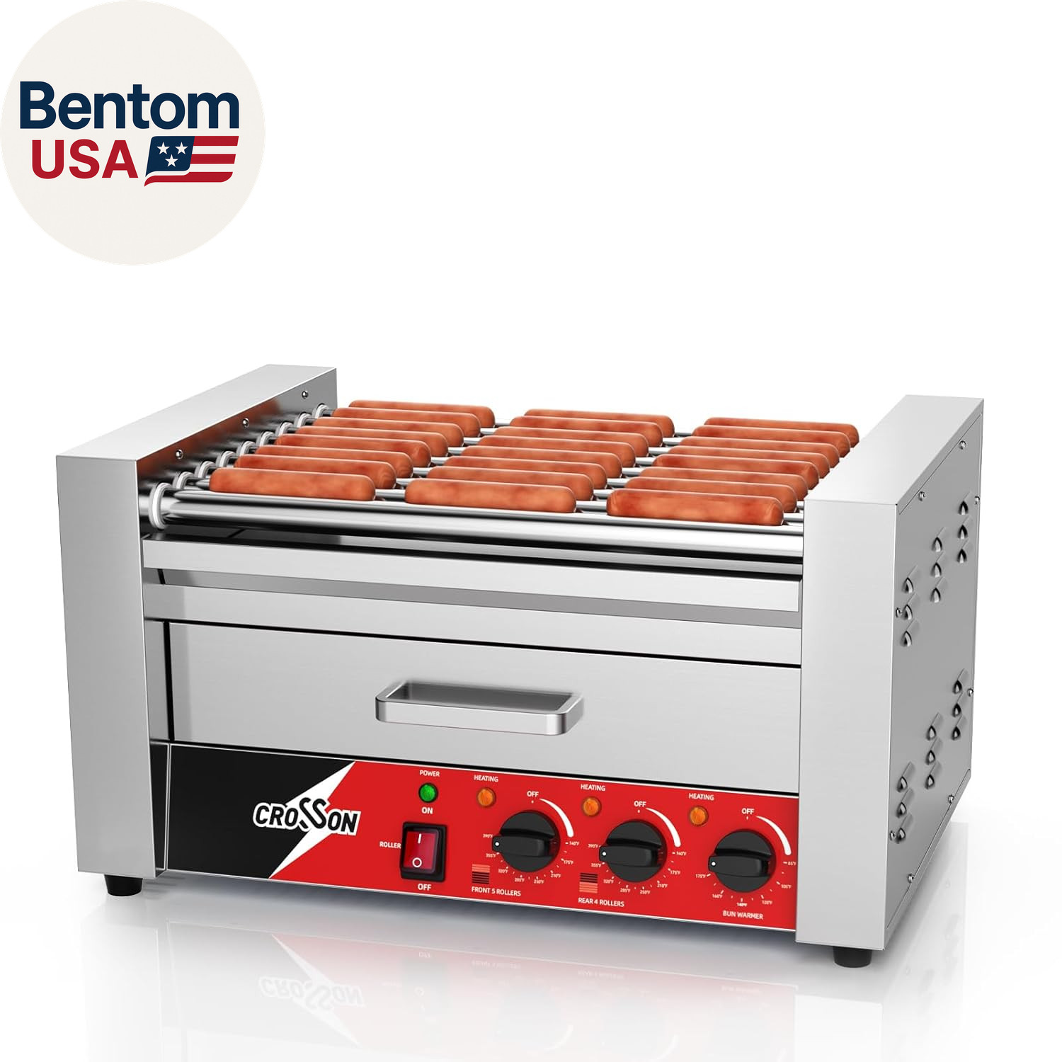 Hot Dog Roller 9 Rollers 24 Hot Dogs,1750W Hot Dog Grill Cooker Machine with Bun