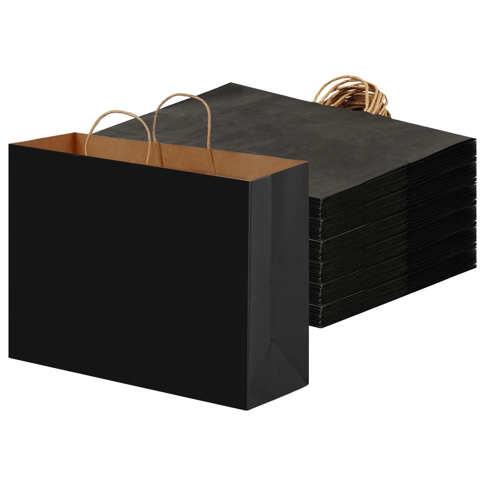 OUTUXED 60pcs 16x6x12 Inch Black Paper Bags with Handles, Kraft Large Paper G…