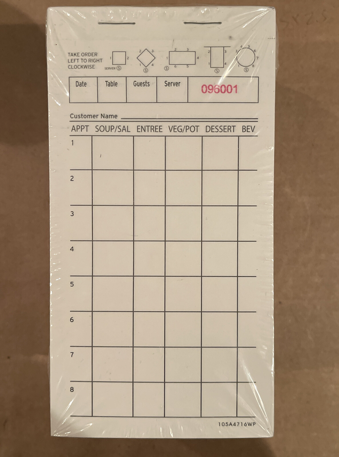 White Guest Check Pad – waiter/waitress Order Notepads, 10pks, 100 sheets/pk NEW