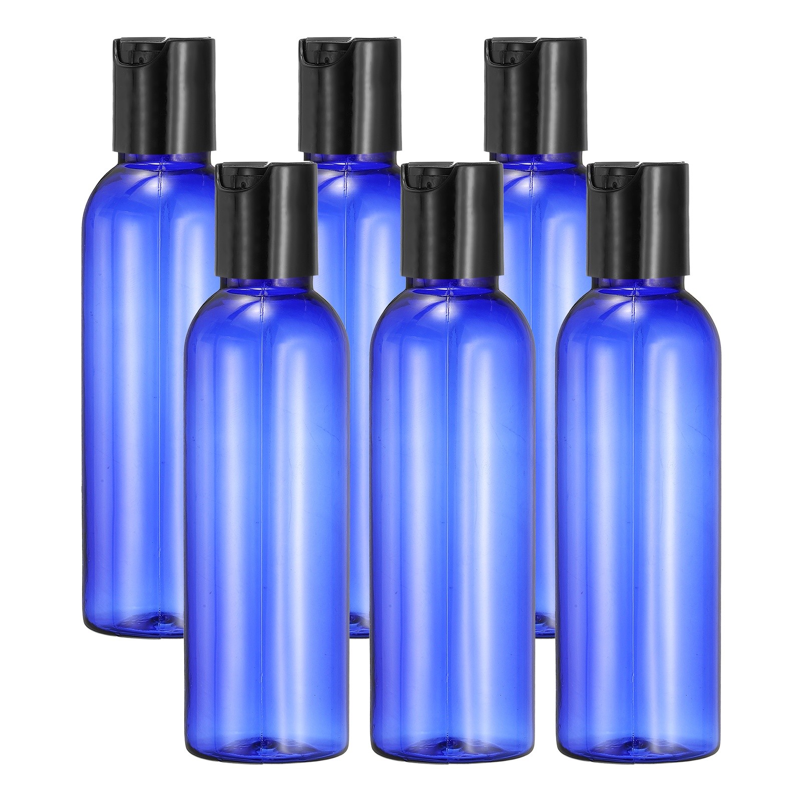 6Pcs 2oz Plastic Travel Bottles, Empty Bottles with Black Top Caps, Blue