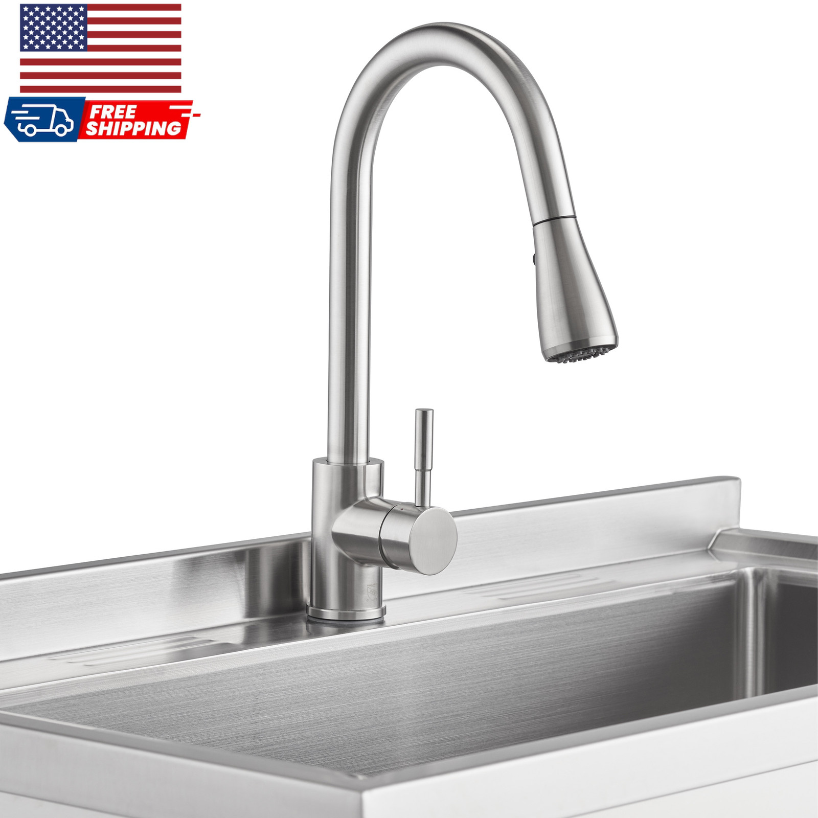 Stainless Steel Utility Sink Pull-Out Faucet Heavy Duty, Garage, Laundry, NEW