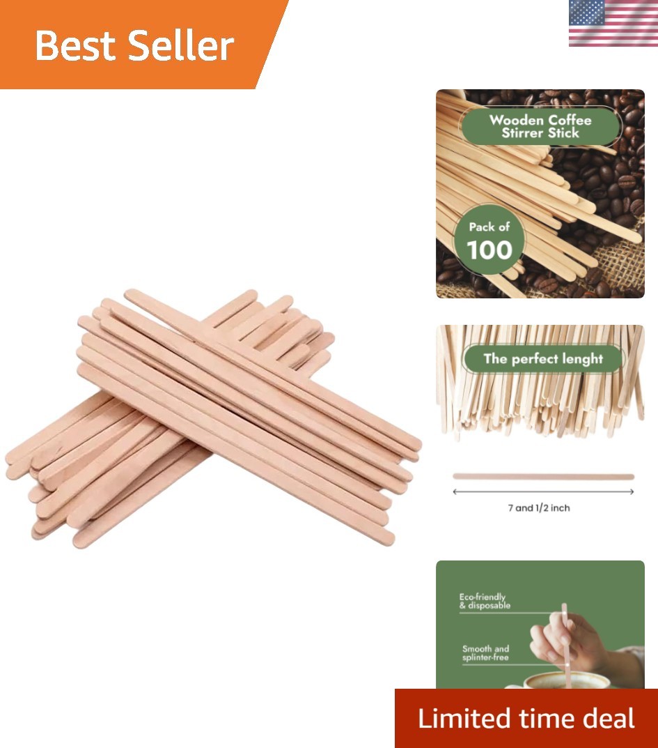 Wooden Coffee Stirrer Stick, 7-1/2″ Length Pack of 100 – Packaging May Vary