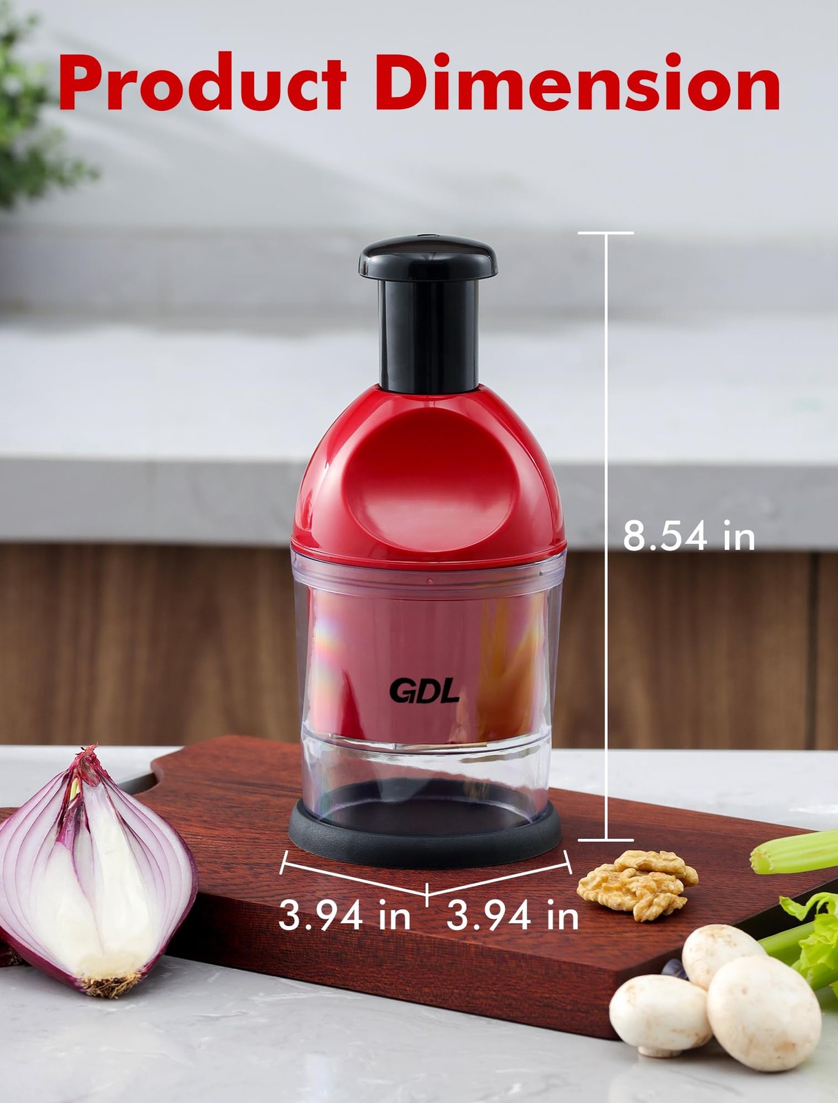 Food Chopper, Hand Chopper Dicer Easy to Clean, Manual Slap Vegetable Red