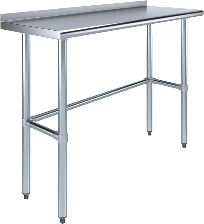 Stainless Steel Metal Food Prep Work Table Open Base with 1.5″ Backsplash