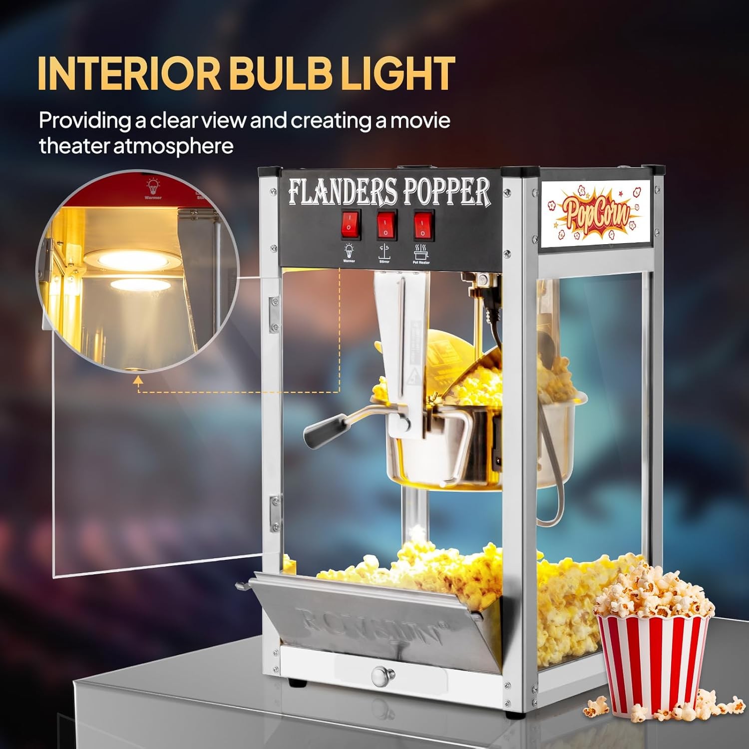Tabletop Popcorn Popper Machine 8 Ounce Vintage Style Popcorn Maker 850W 32 Cups