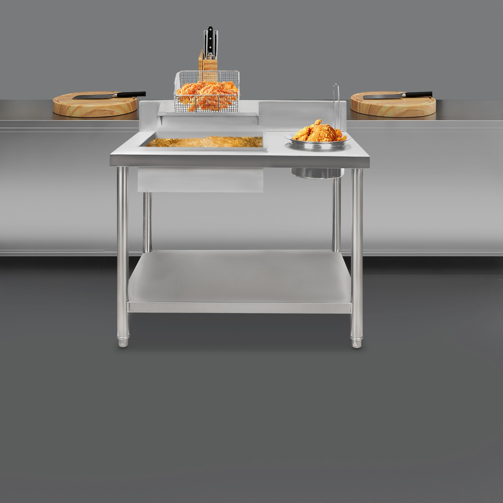 Commercial Breading Table Fried Chicken Station Prepare Workdesk Stainless Steel