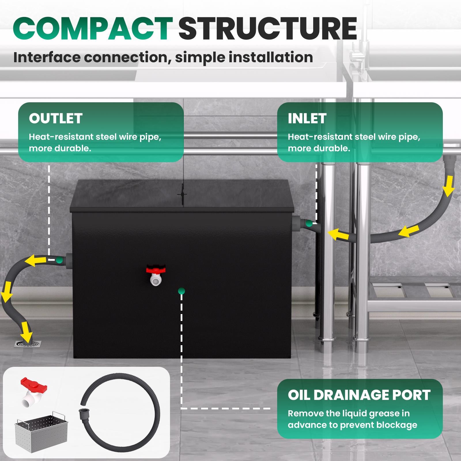 30 LBS 11.32 GPM Commercial Under Sink Grease Trap for Restaurant Home Kitchen