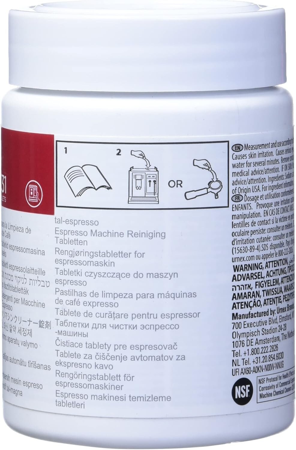 Urnex E31 Cafiza Espresso Machine Cleaning Tablets Pack of 100, 2g