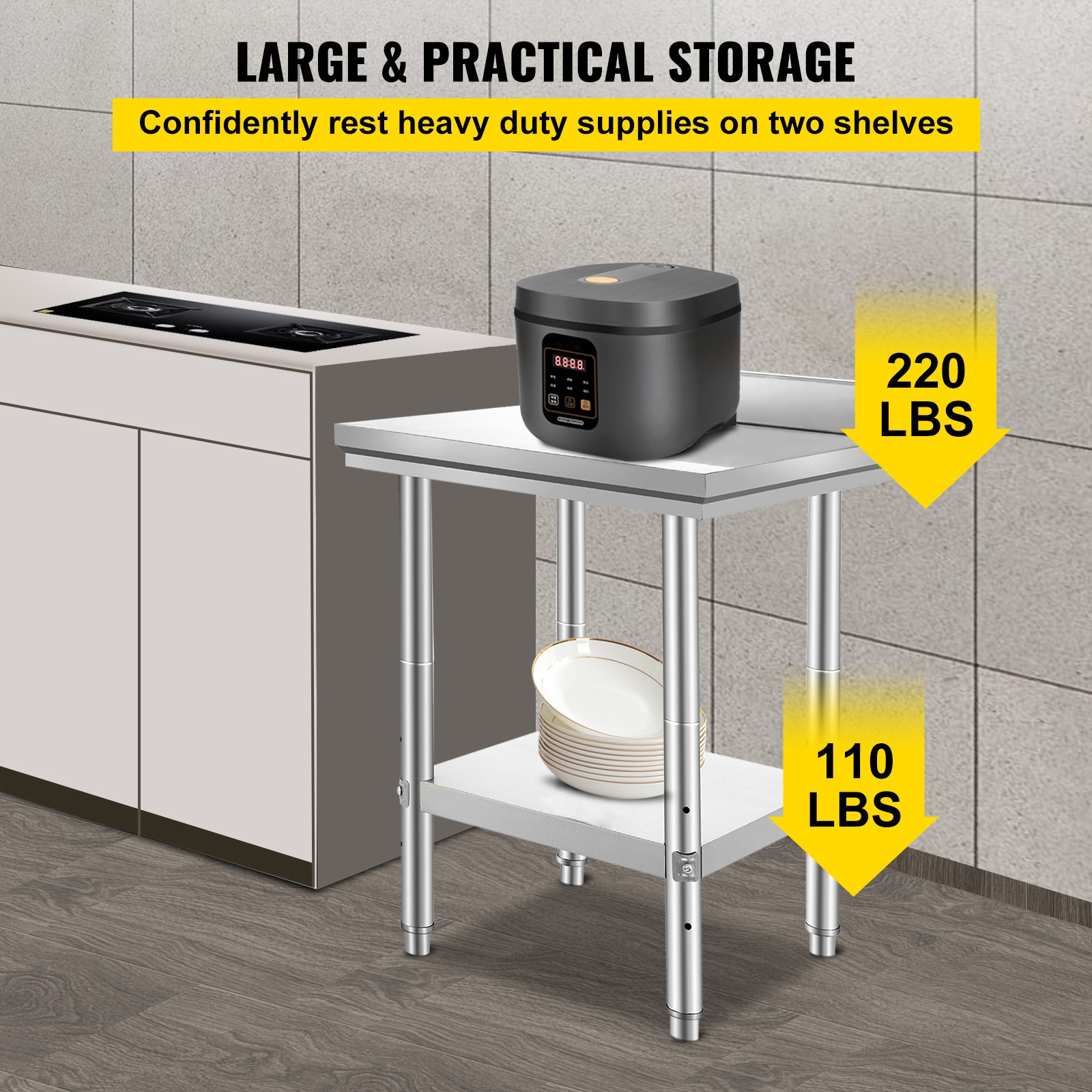 VEVOR Stainless Steel Work Table 24″X24″X34″ w/ Backsplash Food Prep Work Table