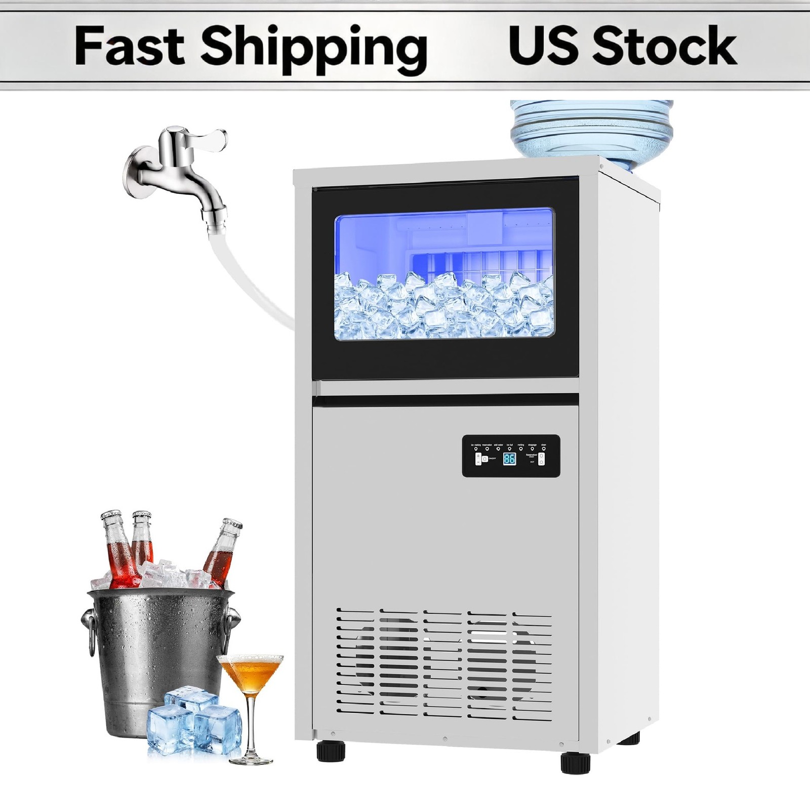 Commercial Under Counter Ice Maker 130 Lbs Stainless Steel Bar Ice Cube Machine