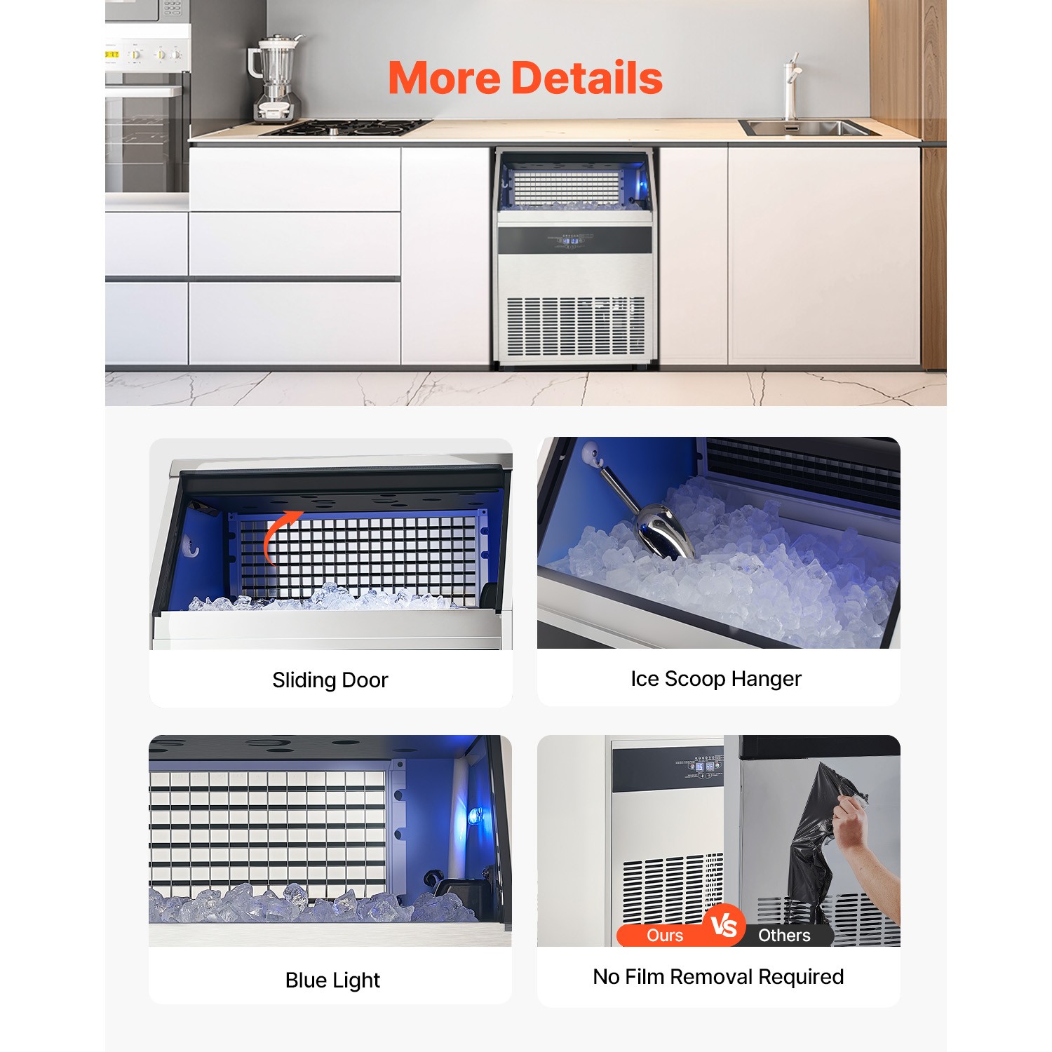 440lbs/24H Commercial Ice Maker industrial Restaurant Ice Machine 110lb Storage
