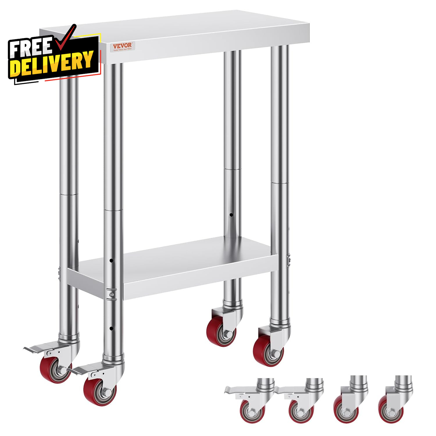 Stainless Steel Work Table with Wheels 24 X 12 X 32 Inch Prep Table with 4 C….