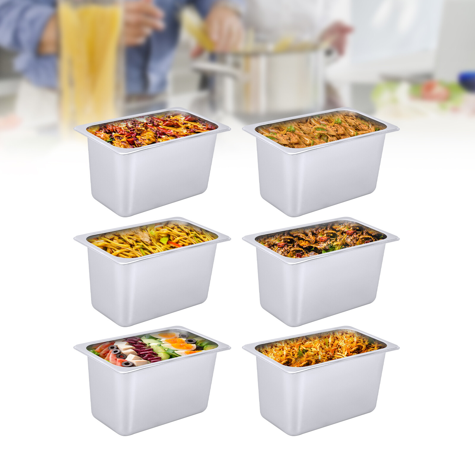6 PACK 1/4 Size 6″ Deep Stainless Steel Steam Prep Table Hotel Buffet Food Pans