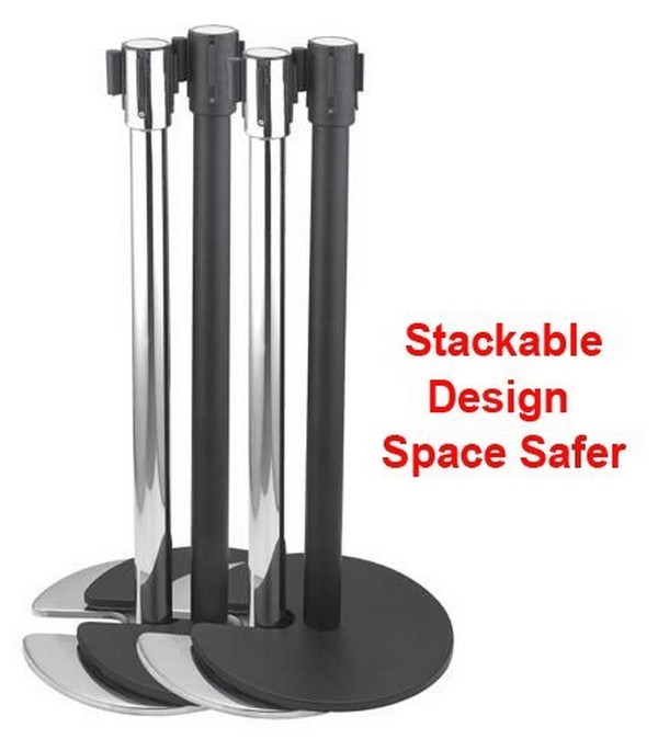 2 Crowd Control Stanchions Stand Queue Line Post Barrier Retractable Belt Black
