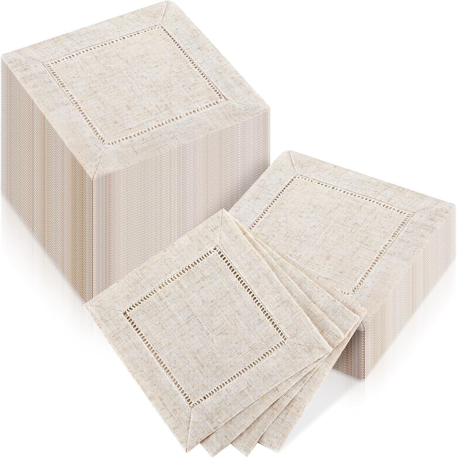 160 Pcs Linen Cocktail Napkins Bulk 6 x 6 Inch Reusable Cloth Hemstitch Fabric