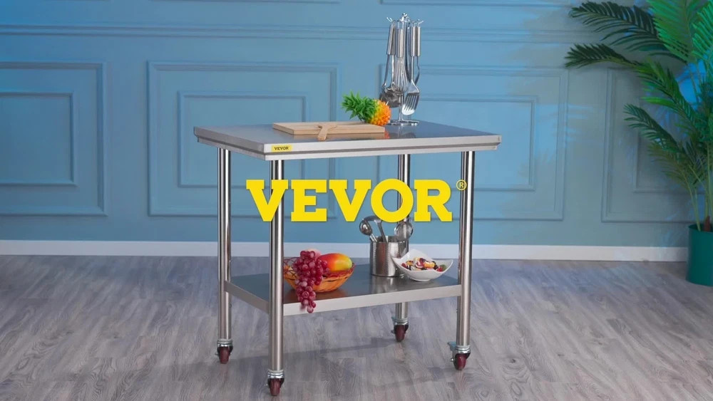 Uimoso Rolling Stainless Steel Work Table 30″x24″ Cart + Casters Undershelf