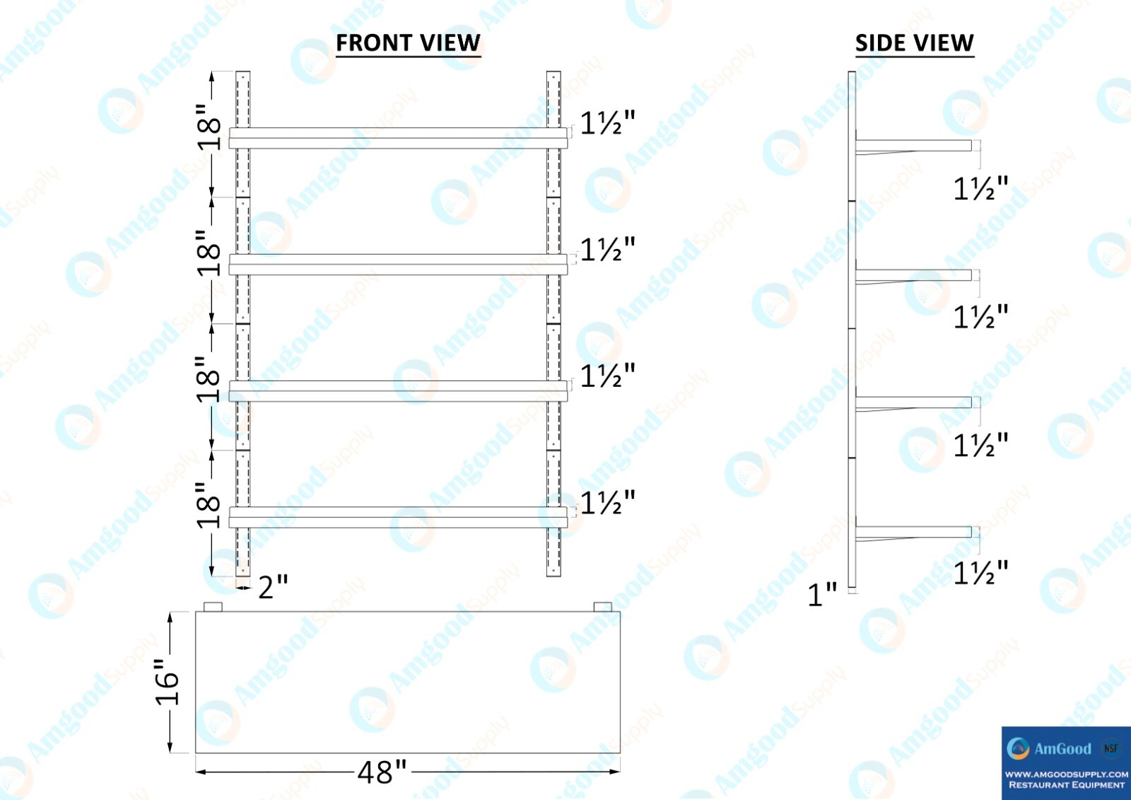AmGood 16 in. x 48 in. Four-Tier Metal Wall Mount Shelf